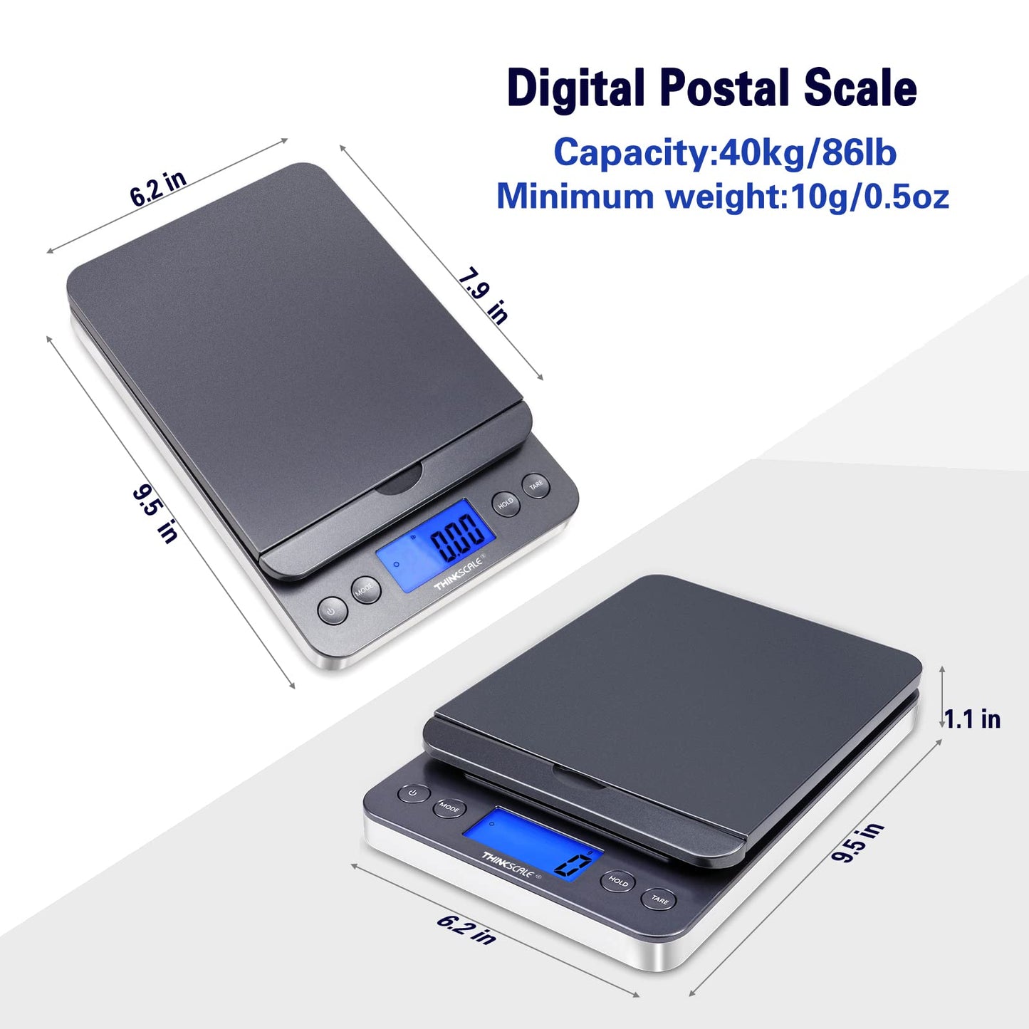 THINKSCALE Shipping Postal Scale 86lb/0.1oz with Hold and Tare, LCD Display, Scale for Packages, Postage Mail, Small Business, Batteries & AC Adapter