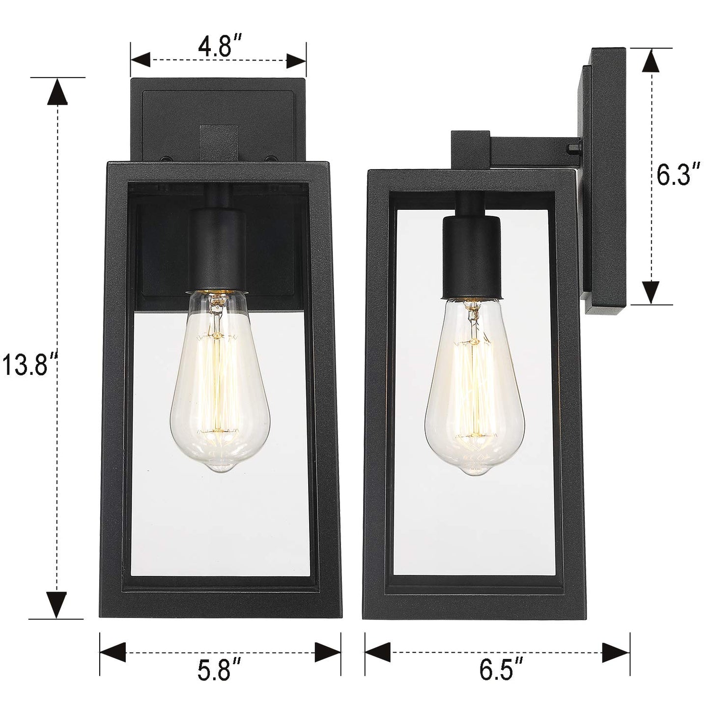 Emliviar 2 Pack Outdoor Wall Light Fixtures, Outside Wall Lights for House, Black Finish with Clear Glass, WE212B-2PK BK