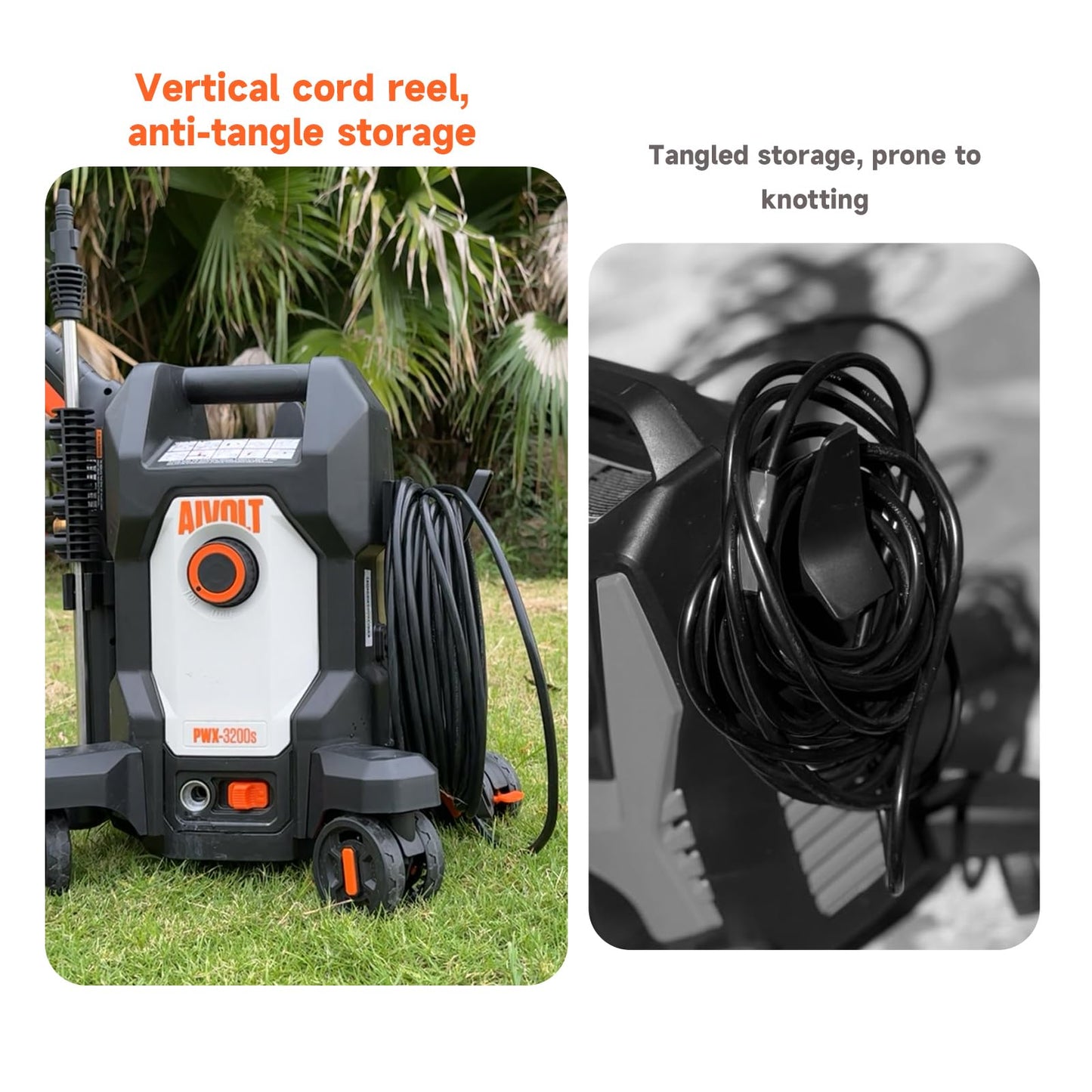AIVOLT Electric Pressure Washer, Anti-Tipping Power Washer Pressure with 36FT Cable & 25FT Hose, 4 Nozzles, Soap Tank, High Pressure Cleaner Machine for Car Washing, House, Garden