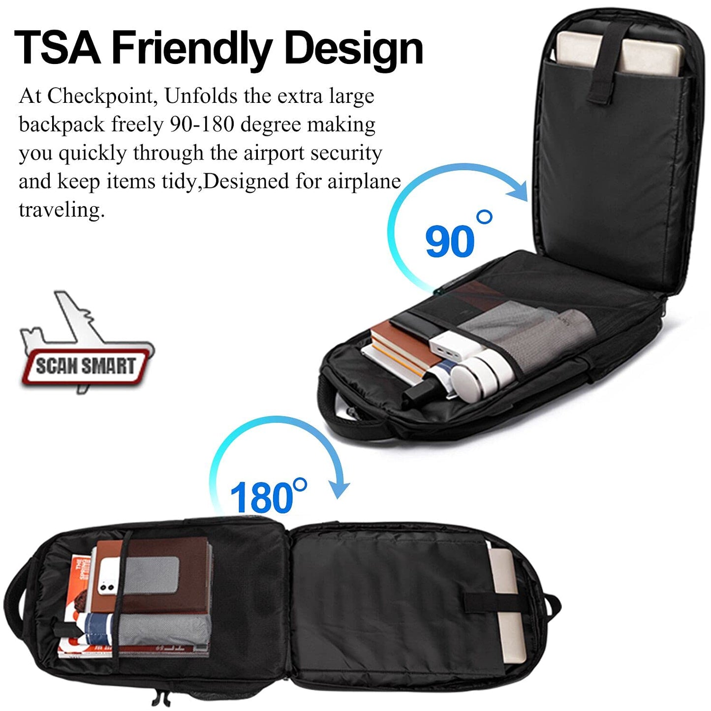 Extra Large Backpack for Men Durable Travel Laptop Backpack 50L with USB Charging Port,Water Resistant 17.3 inch Computer Bag,TSA Friendly Big Business Anti Theft Work College School Bookbags,Black