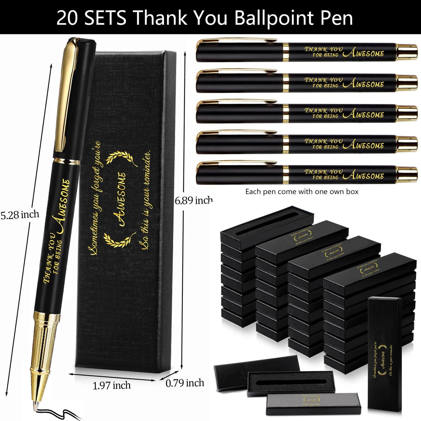 10/20/40 Sets Inspirational Thank You Gifts Employee Appreciation Gifts Bulk Ballpoint Engraved Business Pens with Gift Boxes (THANK YOU FOR BEING AWESOME, 20)