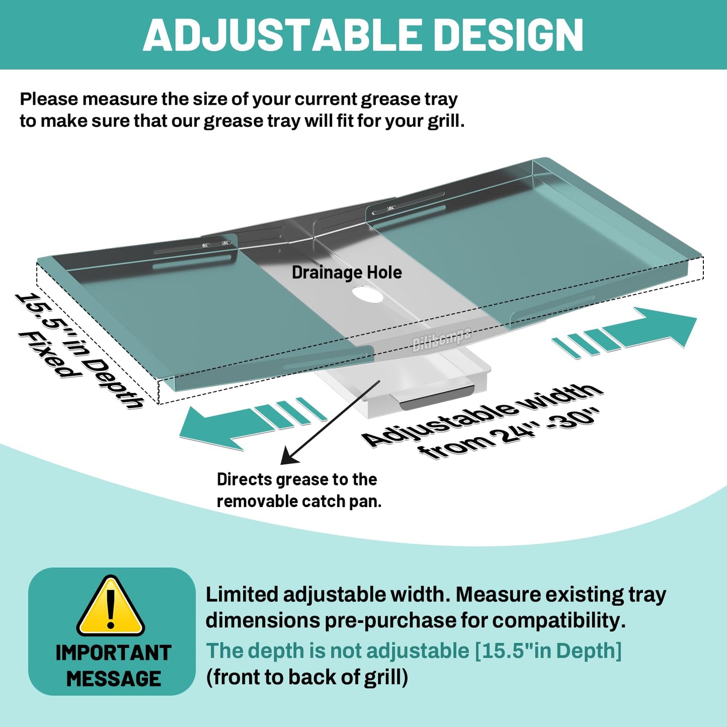 Grease Tray with Catch Pan for Party BBQ, Universal Adjustable Stainless Steel Grill Replacement Parts for Expert, NEXGRILL, Dyna Glo, BHG, Kenmore, Uniflame, Backyard and More (24" - 30")