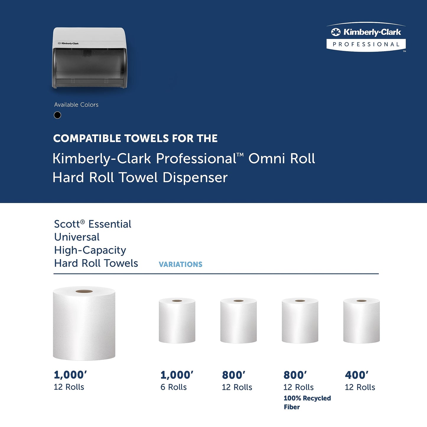 Kimberly-Clark Professional Omni Manual Hard Roll Paper Towel Dispenser (09746), Black, Universal 1.5" Core Compatible, Wall Mounted, Space-Saving Design, for Commercial Hand Towels (Qty 1)