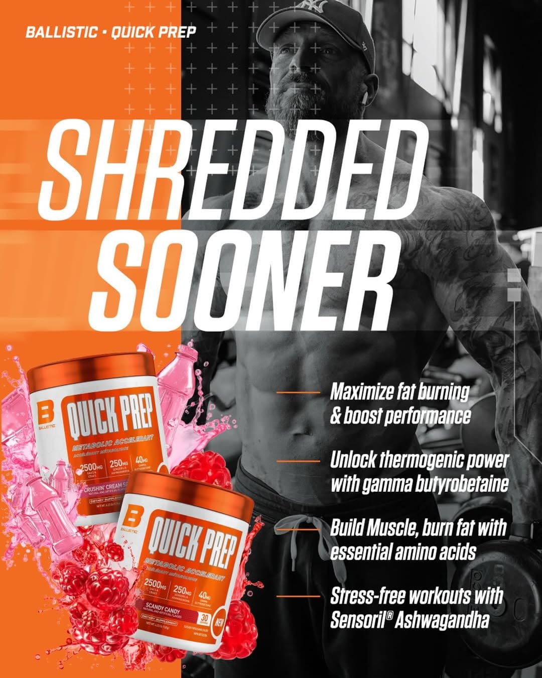 Ballistic Quick Prep Metabolic Accelerant | Thermogenic Fat Burner with Sensoril Ashwagandha & EAAs | Weight Management, Natural Diuretic, Enhances Energy & Recovery | 30 Servings (Crushin' Cream Soda)