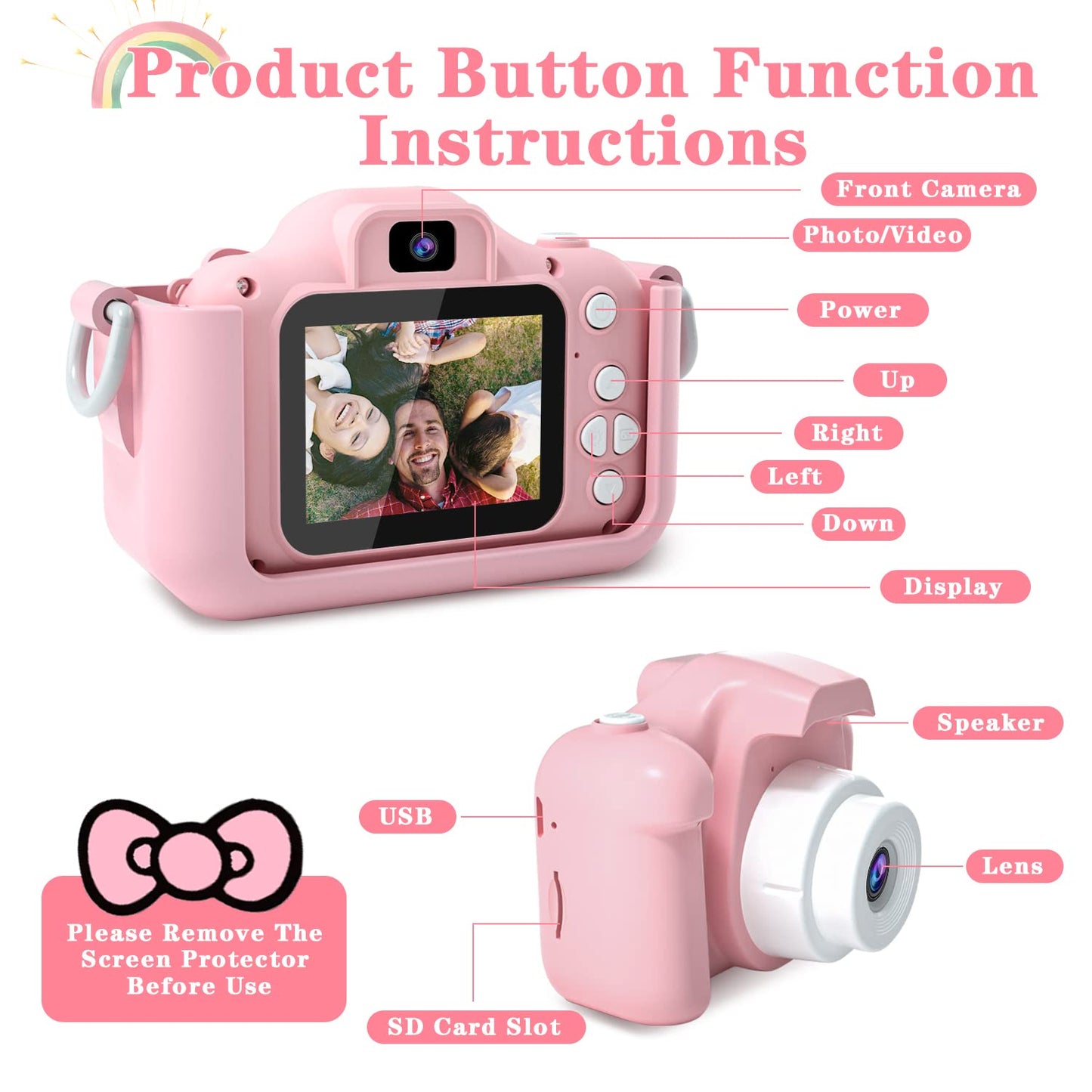 CIMELR Kids Camera Toys for 3 4 5 6 7 8 9 10 11 12 Year Old Boys/Girls, Kids Digital Camera for Toddler with Video, Christmas Birthday Festival Gifts for Kids, Selfie Camera for Kids, 32GB SD Card