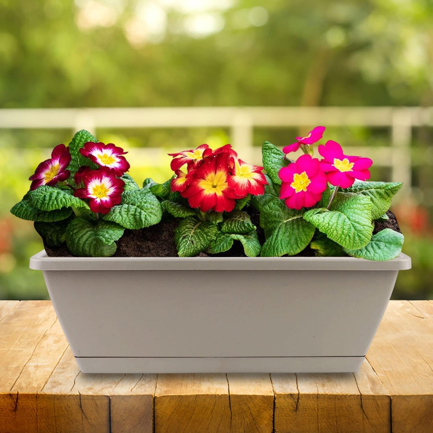 Haiabei 8Pcs Flower Window Box Planter Rectangle Plant Pot Planter 17 Inch Herb Planters with Tray Herb Pots for Indoor Plants Large Flower Boxes for Bay Window,Kitchen Windowsill,Coffee Table,Grey