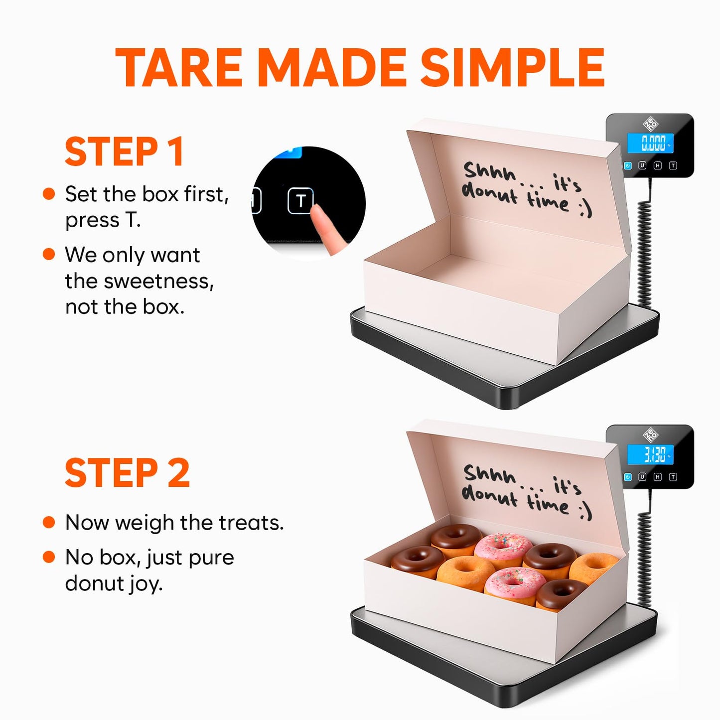 Shipping Scale - 440 lbs/0.35oz - High Accurate Digital Postal Scale with Hold/Tare Function - Perfect for Packages, Luggage, Suitcase, Home Use - Battery & Cable Included - Silver