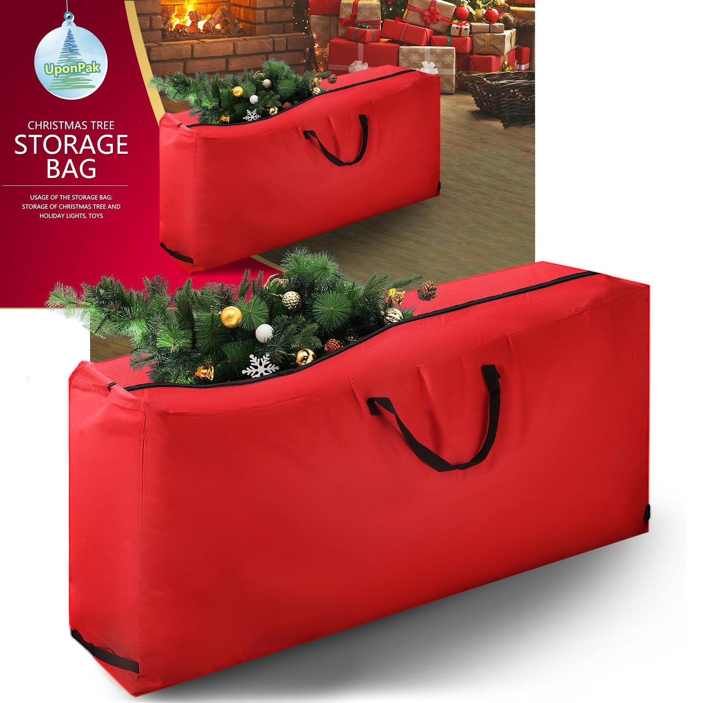 UponPak Christmas Tree Storage Bag | Fits Up to 9 Ft. Disassembled Tree | Holiday Artificial Tree Storage Case | Red