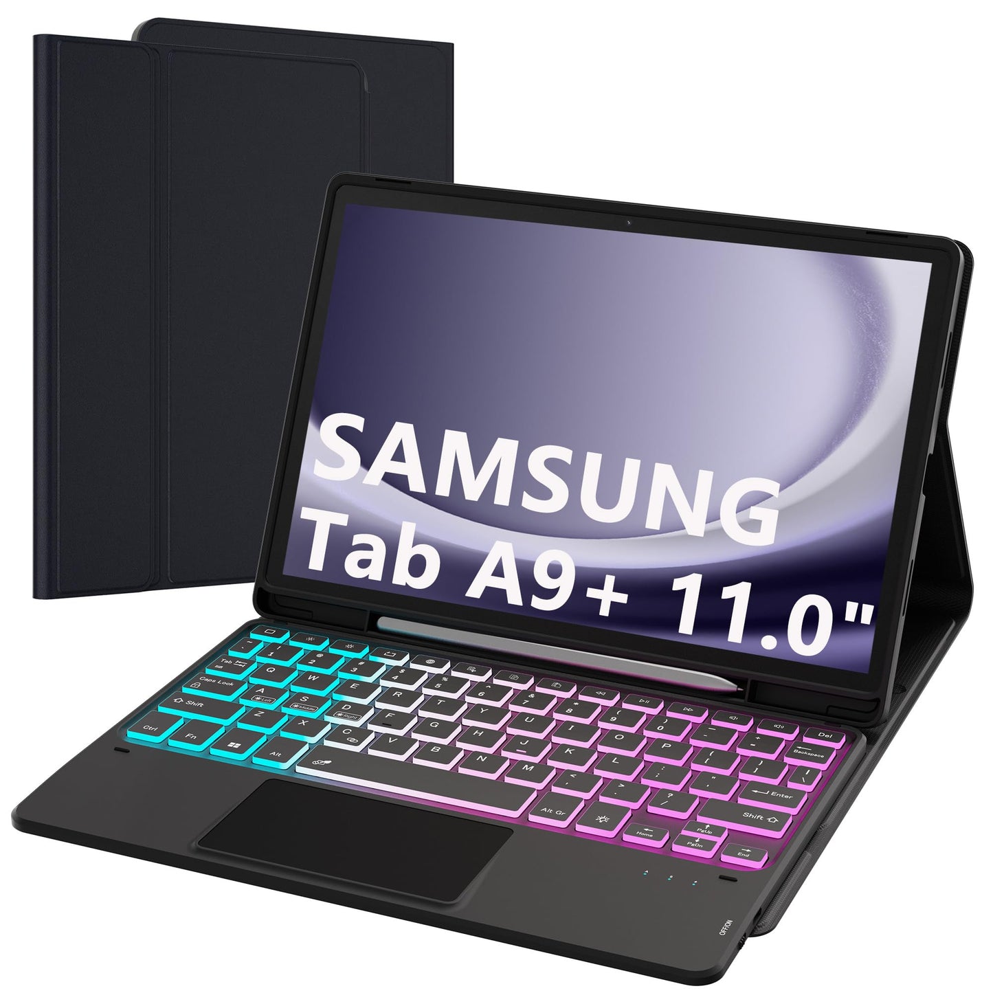 Keyboard Case for Samsung Galaxy Tab A9+ A9 Plus 11": 3 Zone 7 Colors Backlit Trackpad Keyboard for 11 inch Galaxy Tab A9 Plus A9+ 2023 - Detachable Smart Touchpad Wireless Keyboard Folio Tablet Cover
