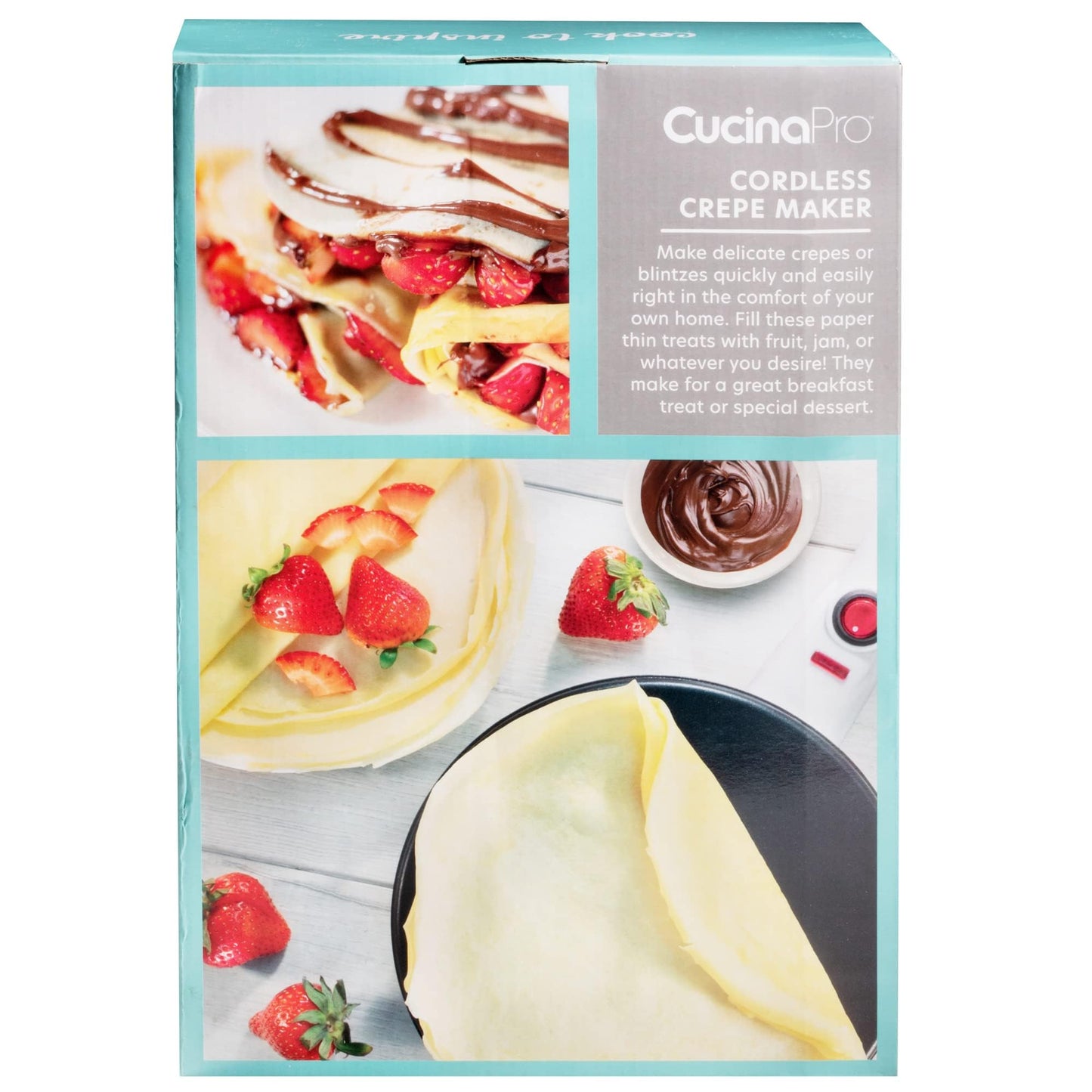 CucinaPro Cordless Crepe Maker- FREE Recipe Guide, NonStick Dipping Plate plus Electric Base & Batter Spatula, Portable Compact Baker, Homemade Holiday Morning Breakfast or Dessert Treat, Gift for Her