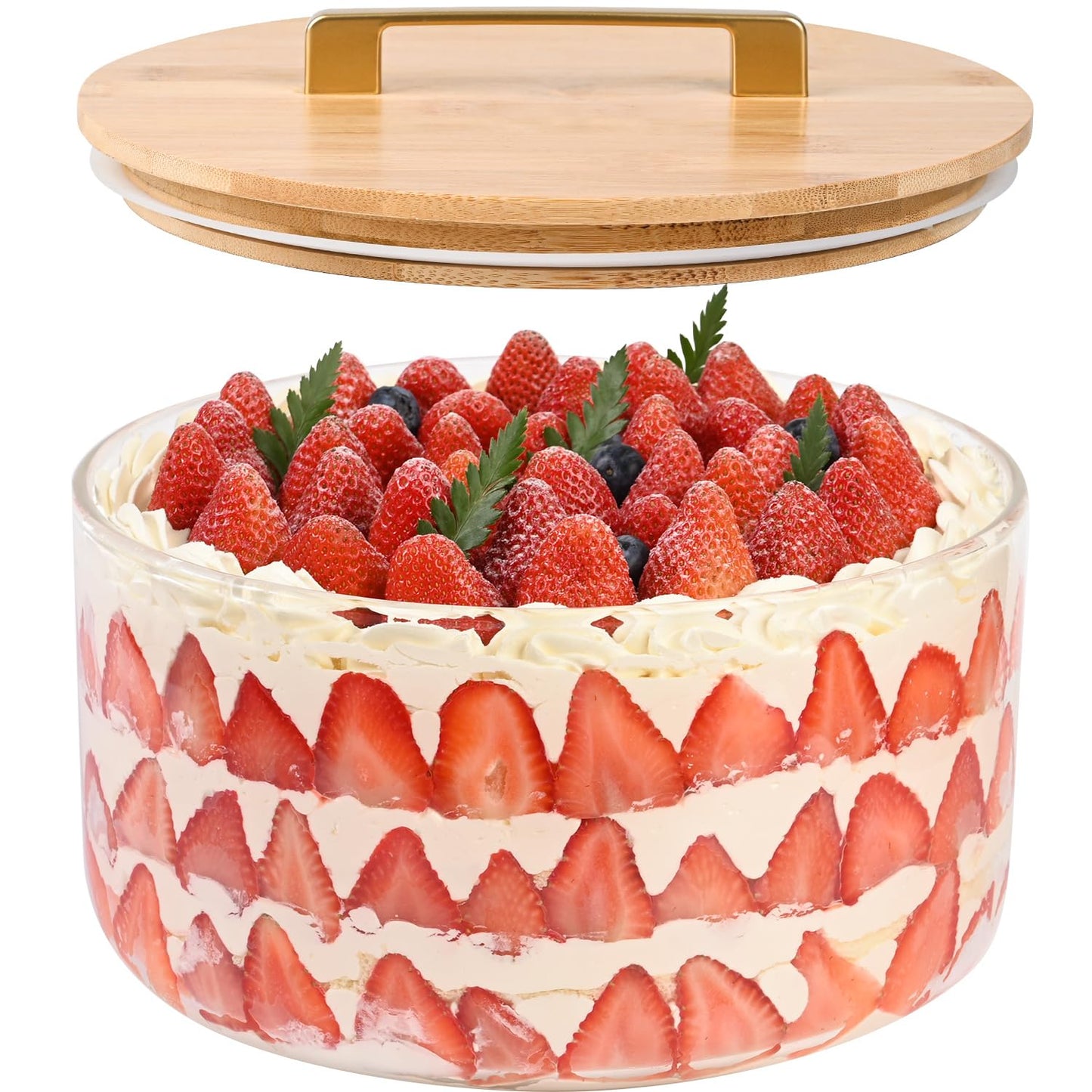 LOVYANXUE 10 inch Large Salad Bowl, Glass Trifle Bowl with Lid, 197 oz Versatile Mixing and Serving Bowl for Laying Ice Cream, Cake, Salad, Fruit, Baking, Dessert and Party DIY, Microwave Safe
