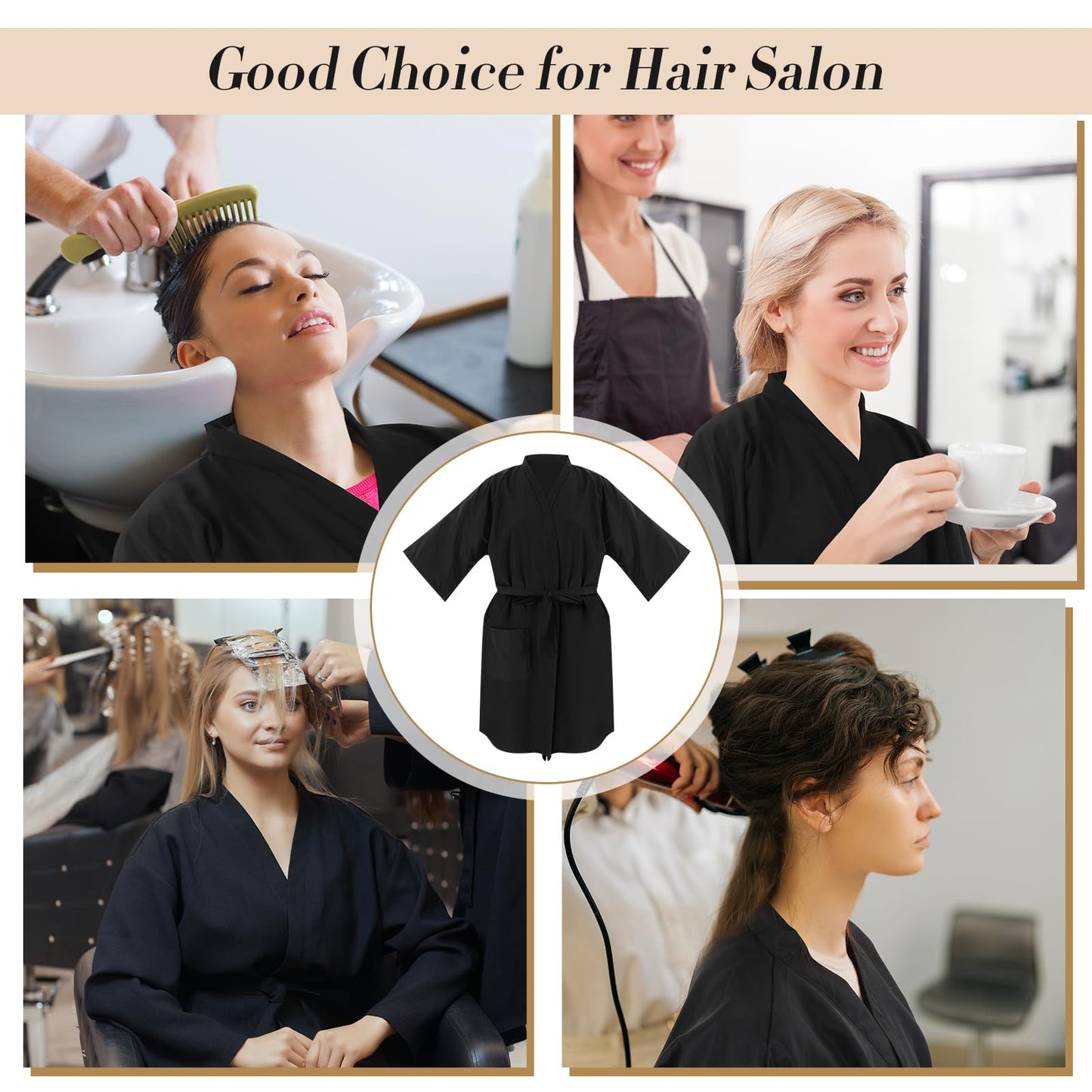 Toulite 6 Pieces Salon Robes Smock for Clients Haircut Cape Hair Salon Client Gown Cape for Women,40 Inches Long(Black Color)