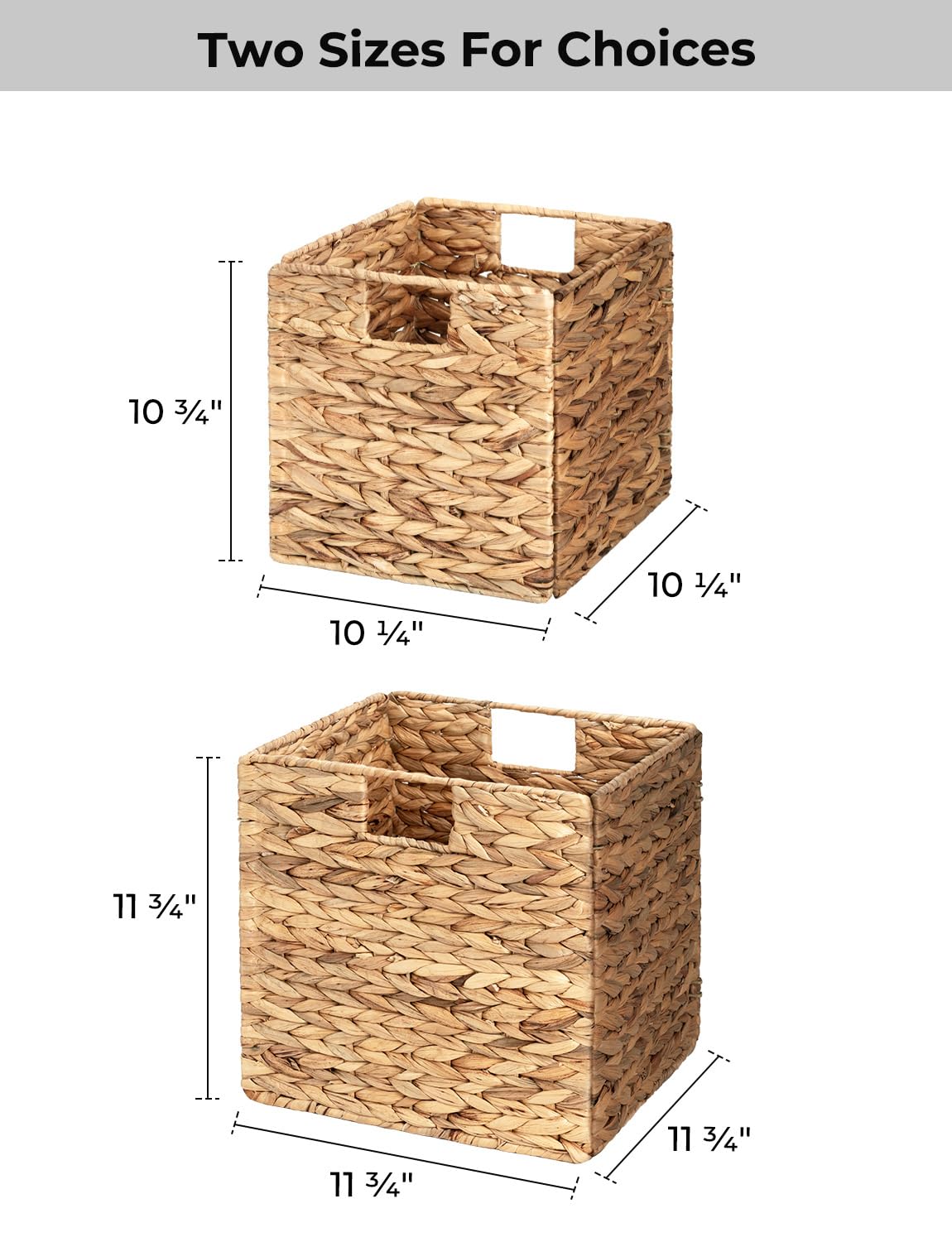 StorageWorks Wicker Storage Baskets, Basket Storage Organization for Pantry, Water Hyacinth Baskets with Lining for Shelves, Handwoven Rectangle Cube Bin, Panier Osier Rangement, Large, 2-Pack