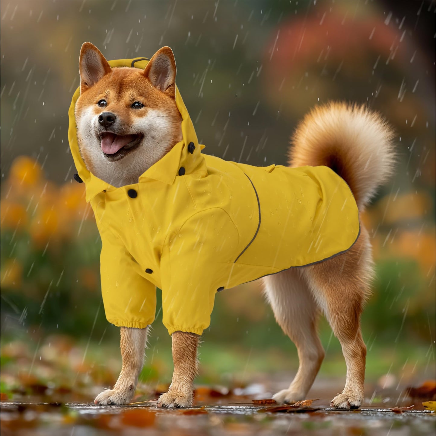 Navaris Hooded Dog Rain Jacket - Dog Raincoat Waterproof - Water-Resistant Rain Coat with Removable Hood - Raincoats with Sizes for Small Medium & Large Dogs - M Yellow