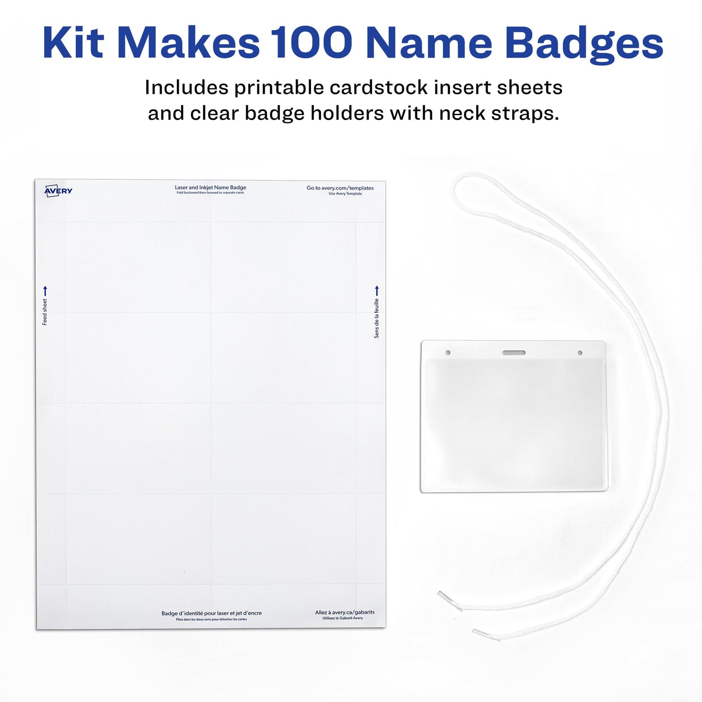 Hanging Style Name Badges, Flexible Holder, 3" x 4", White