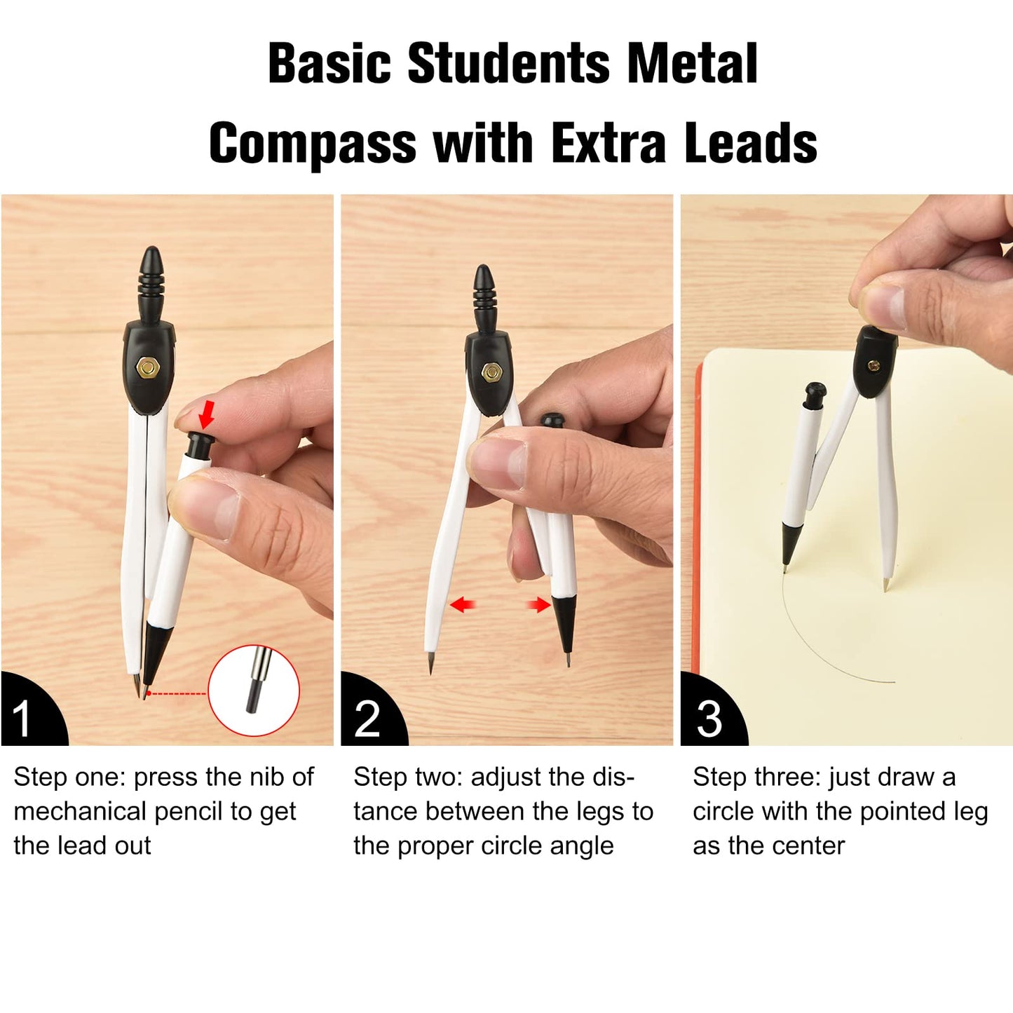 50 Packs Basic Geometry Compass in Bulk,Mechanical Pencil Desiged with Etra Lead,Student Drawing Tools Compass Math Compass Set (Colorful)