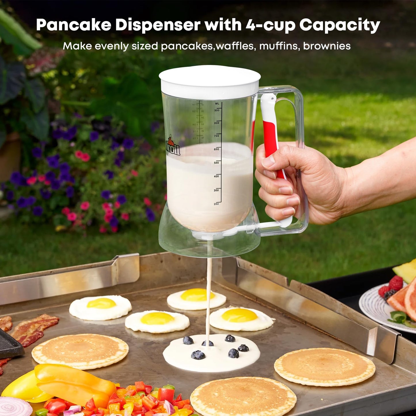 Stanbroil 10 Piece Griddle Breakfast Kit, Complete Griddle Accessories Set for Blackstone, Pancake Batter Dispenser, Stainless Steel Bacon Press & Scraper, Basting Brush, 4 Egg Rings & 2 Oil Bottle