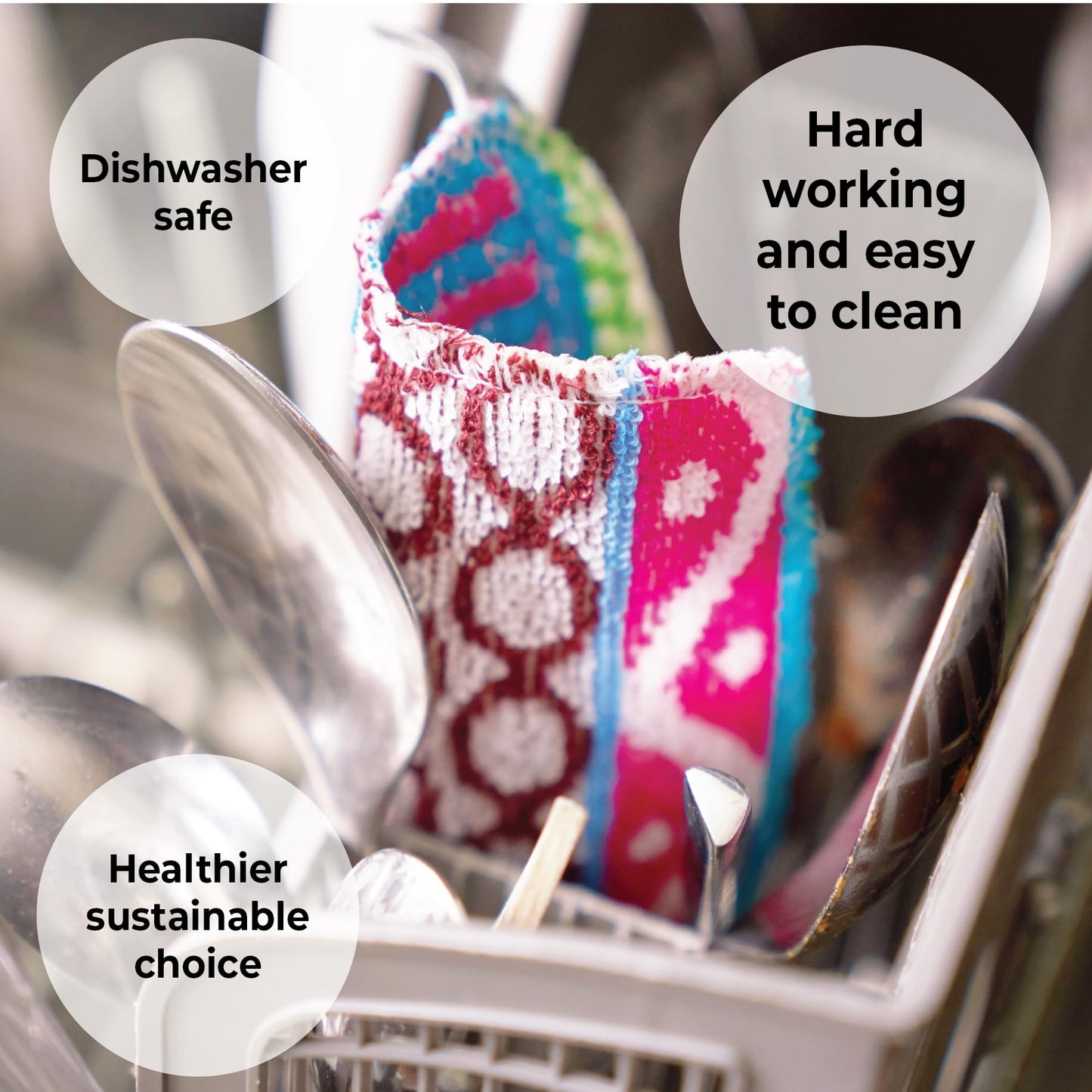 Skoy Scrub, 8-Pack Reusable, Non-Scratching Dish Scrubber for Kitchen and Household Cleaning, Planet-Friendly, Dishwasher Safe Soft Scrub, Monochromatic Colors