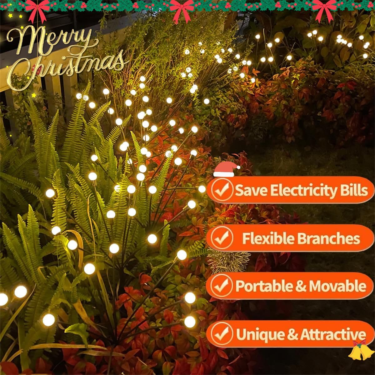 SIOTMERA 8 Count Solar Lights Outdoor Waterproof IPX5, Solar Garden Lights, Wind Swaying Firefly Lights, Solar Christmas Lights, for Yard Lawn Pathway Decoration Lighting,6LED WarmYellow