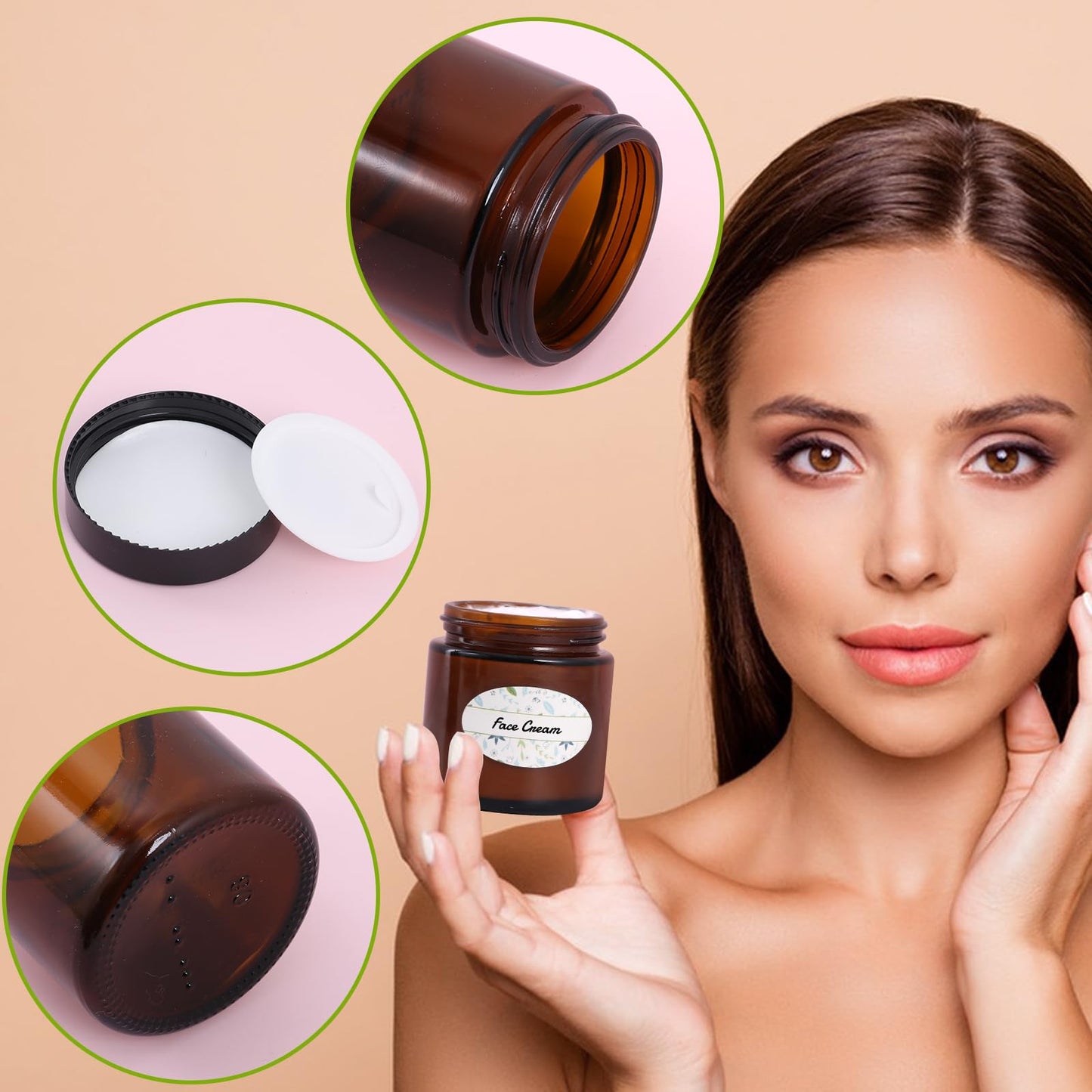 Alotpower 4 oz Amber Glass Jars 24-Pack With Spatulas & Floral Labels, Round Empty Jars With Lids for Scrubs, Lotions, Cosmetics, Candles (Set of 24)