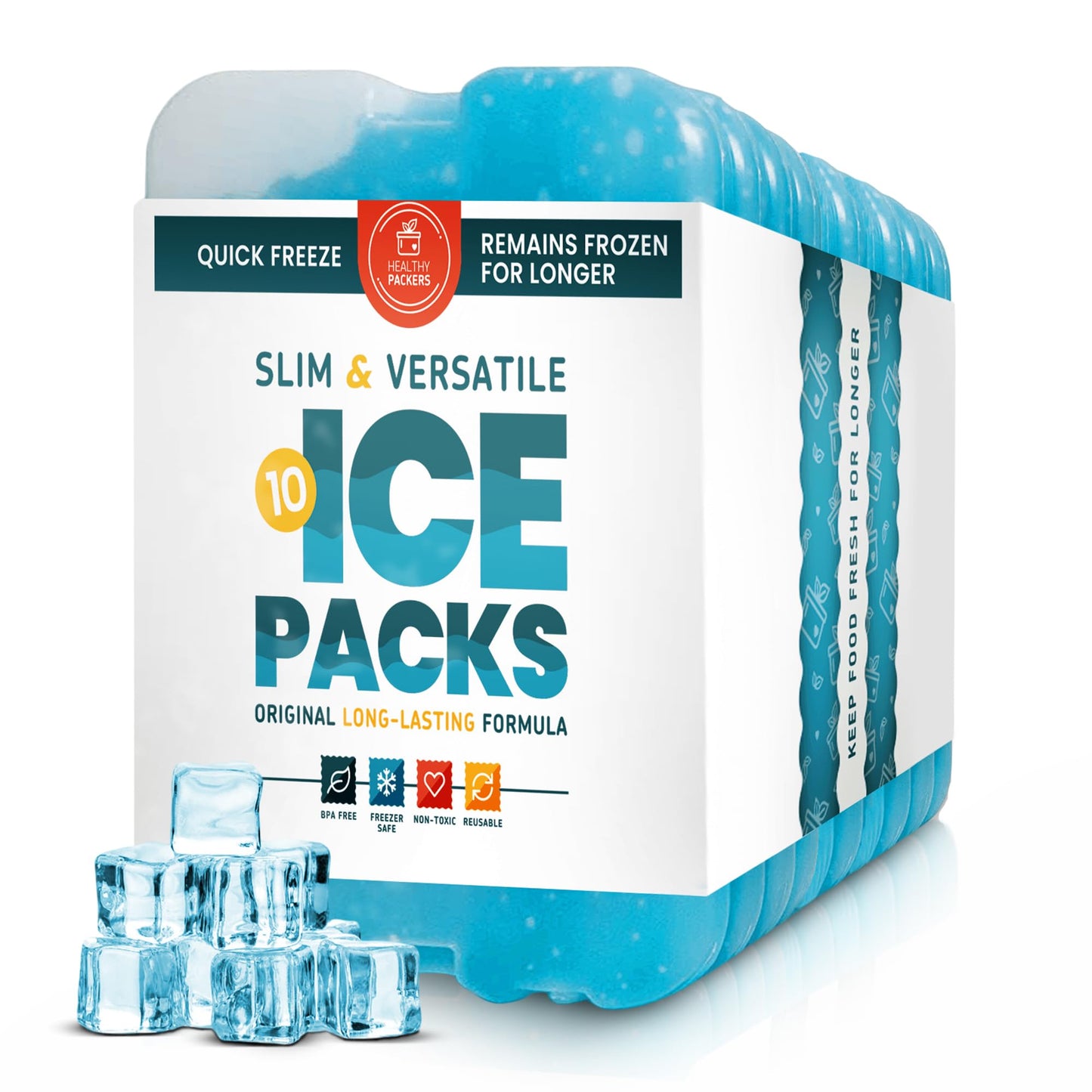 Ice Packs for Lunch Bags - Original Cool Pack | Slim & Long-Lasting Reusable Ice Pack for Lunch Box, Lunch Bag and Cooler | Freezer Packs for Coolers (Set of 10)
