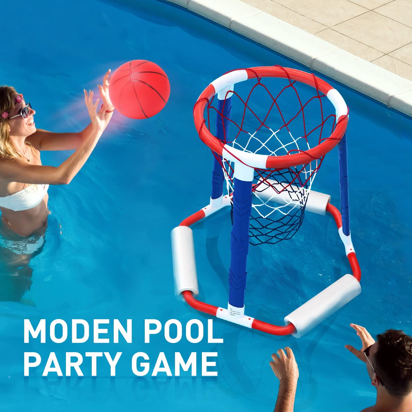 EagleStone Pool Basketball Game Toys for Swimming Pool, Floating Basketball Hoop Includes Hoop, 2 Pool Balls and Pump, Inflatable Basketball Hoop Water Basketball Game Pool Toys for Kids and Adults