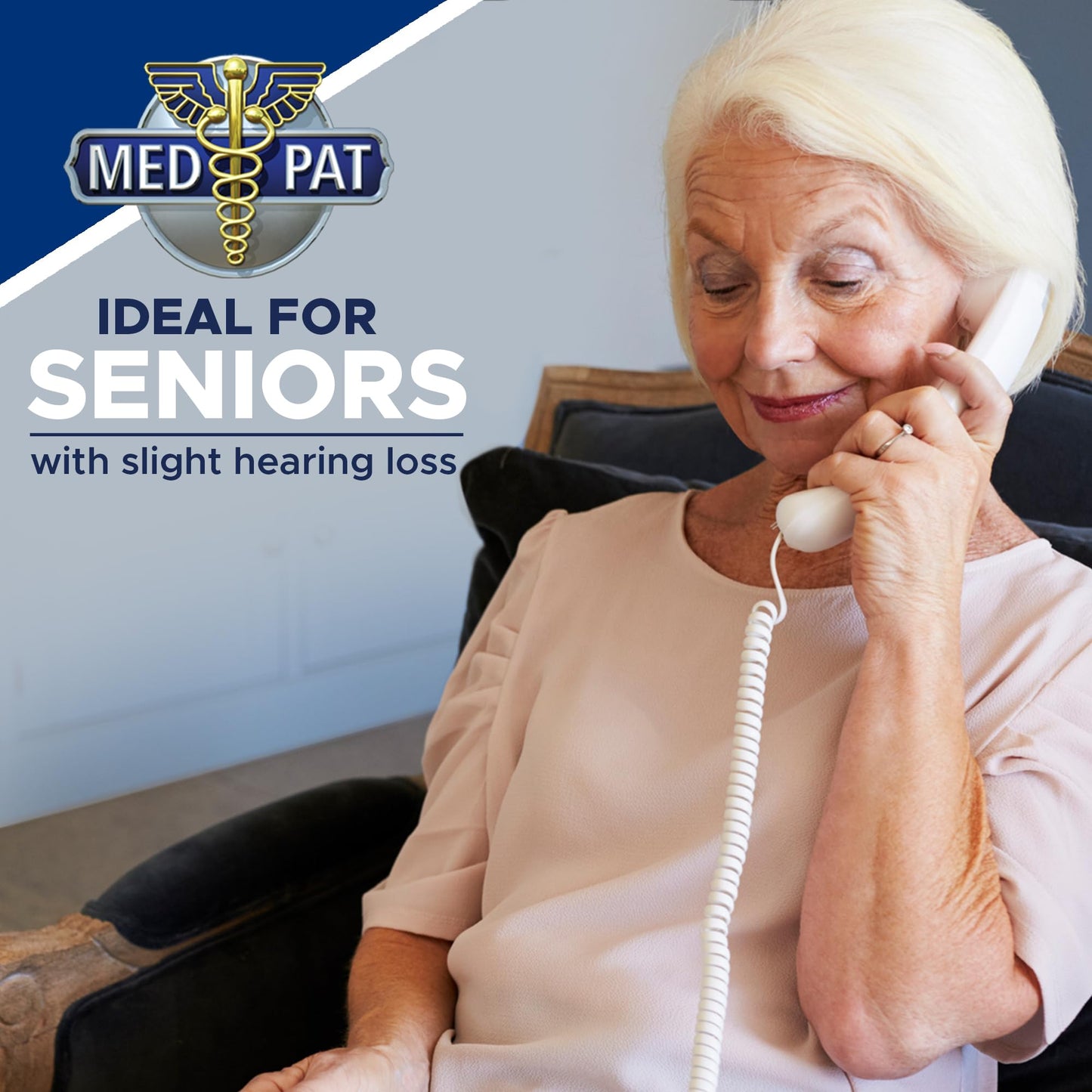 Med-Pat XL88Q - Easy to Use One-Piece Telephone with Ring/in-Use Light Indicator, Extra Loud-Extra Clear Volume Boost, for Busy Settings, Elderly & Teenagers, Corded Landline Telephone, Pack of 1