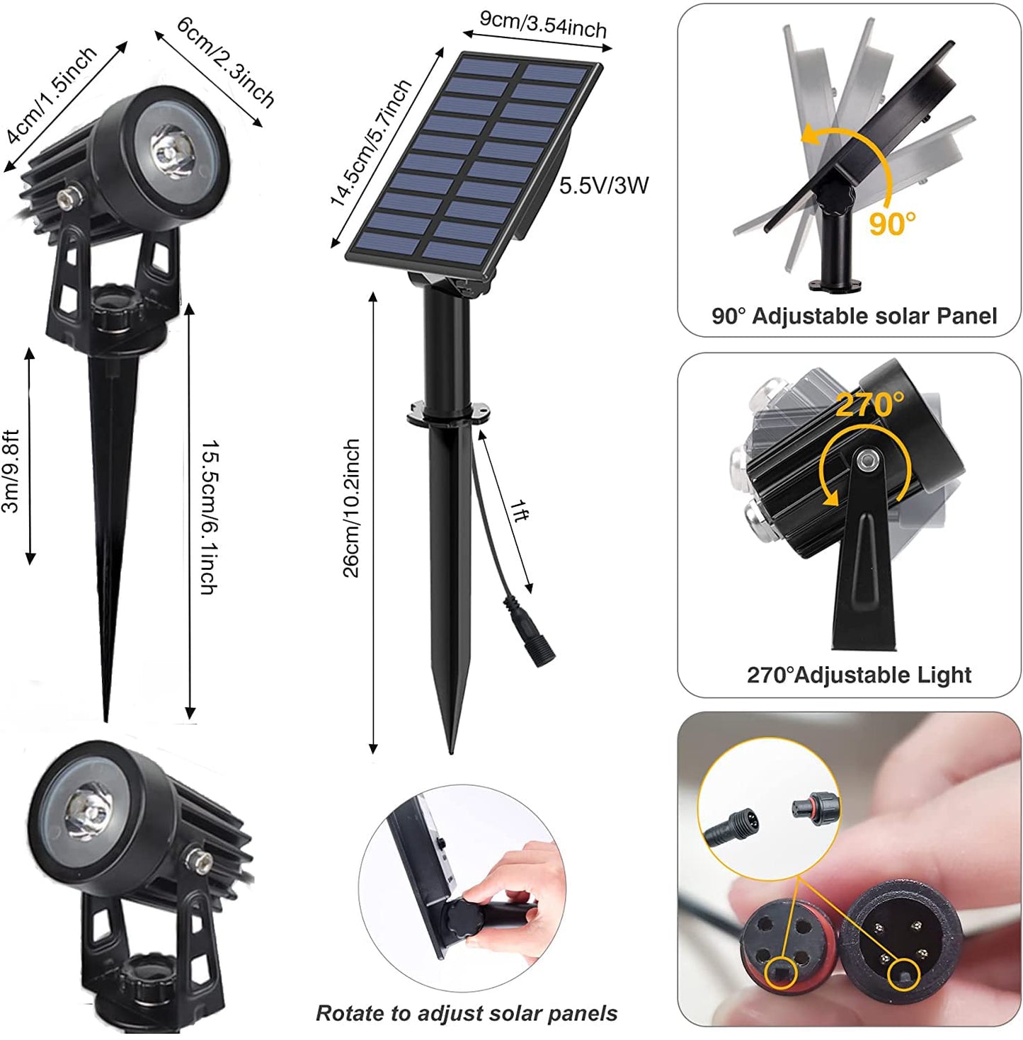 LINQELLY RGB Solar Spot Lights Outdoor 2Pack Color Changing Landscape Lighting IP65 Waterproof Auto Dusk to Dawn Spotlights Outside for Garden Yard Pathway
