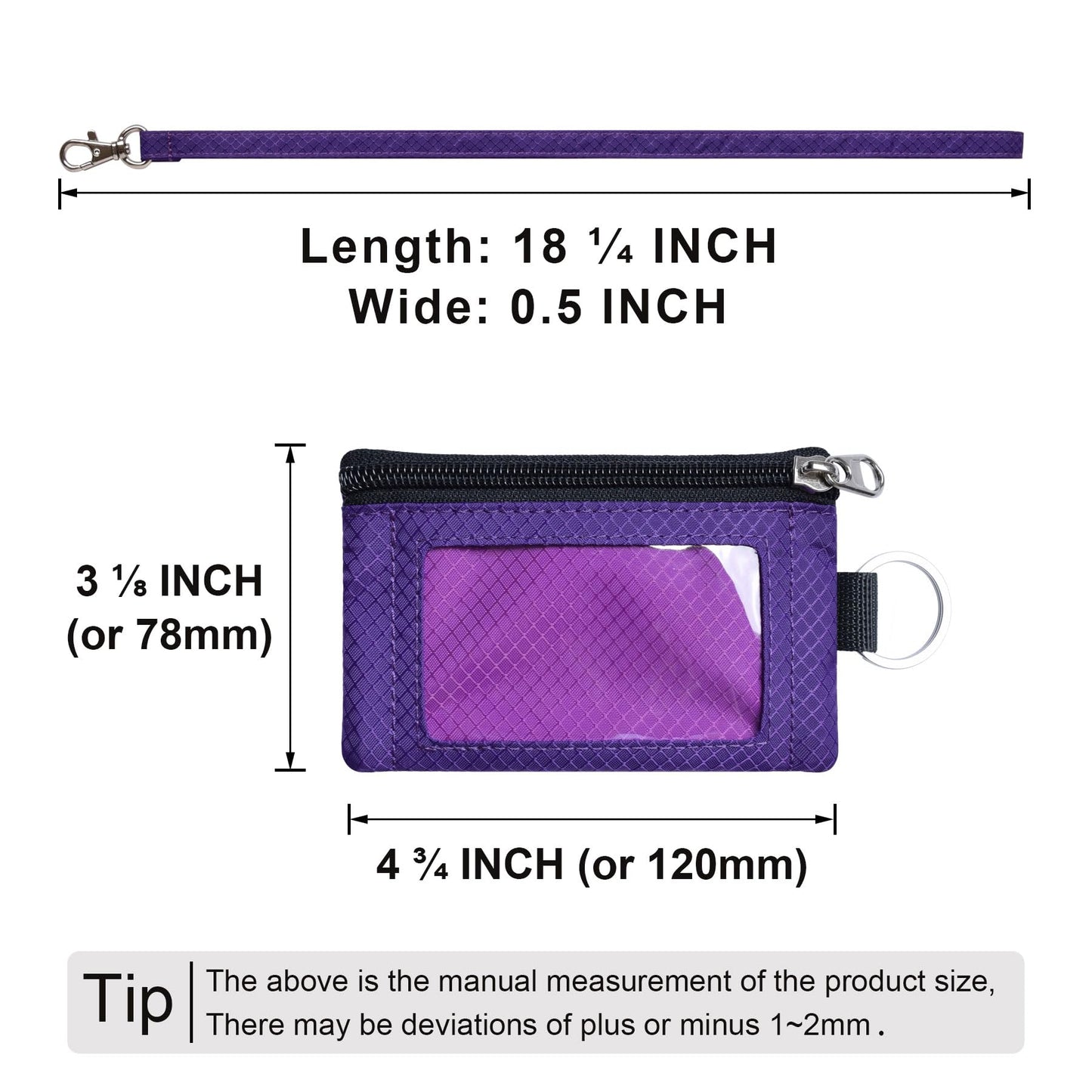 CHENSPRX Minimalist RFID Blocking Small Wallet with ID Window,WaterResistant Zip Id Case Wallet with Lanyard Keychain for Cards,Cash,Travel,Women,Men, GreenOnion+DarkGreen (Violet+Purple)