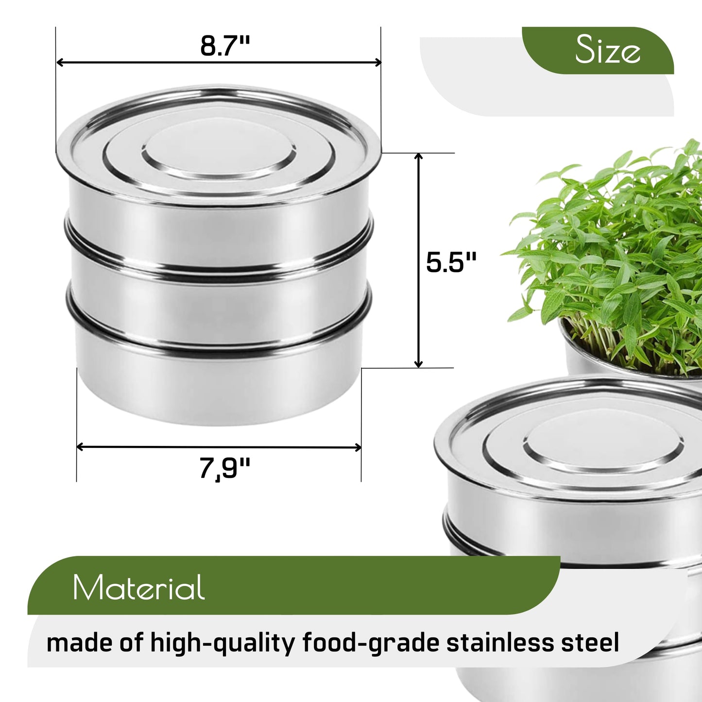 YARRD Stainless Steel Seed Sprouting Kit – Stainless Steel Sprouting Tray Round 3-Tier for Microgreens Broccoli Sprouts Growing Kit Microgreens Tray Seed Germination