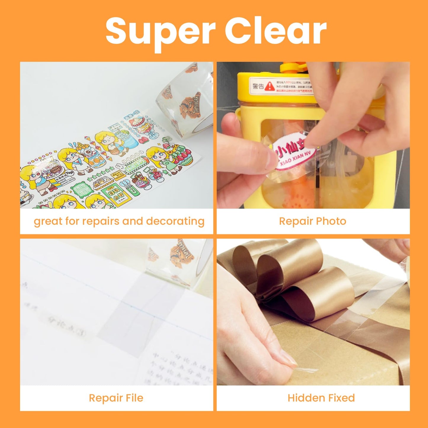 TAPEBEAR Storage Packaging Tape 12 Rolls, Super Clear 2.7mil x 1.88" x 50m Packing Tape Heavy Duty Tape Refills, Transparent, Long Lasting for Storage and Packing, 600 Total Meter