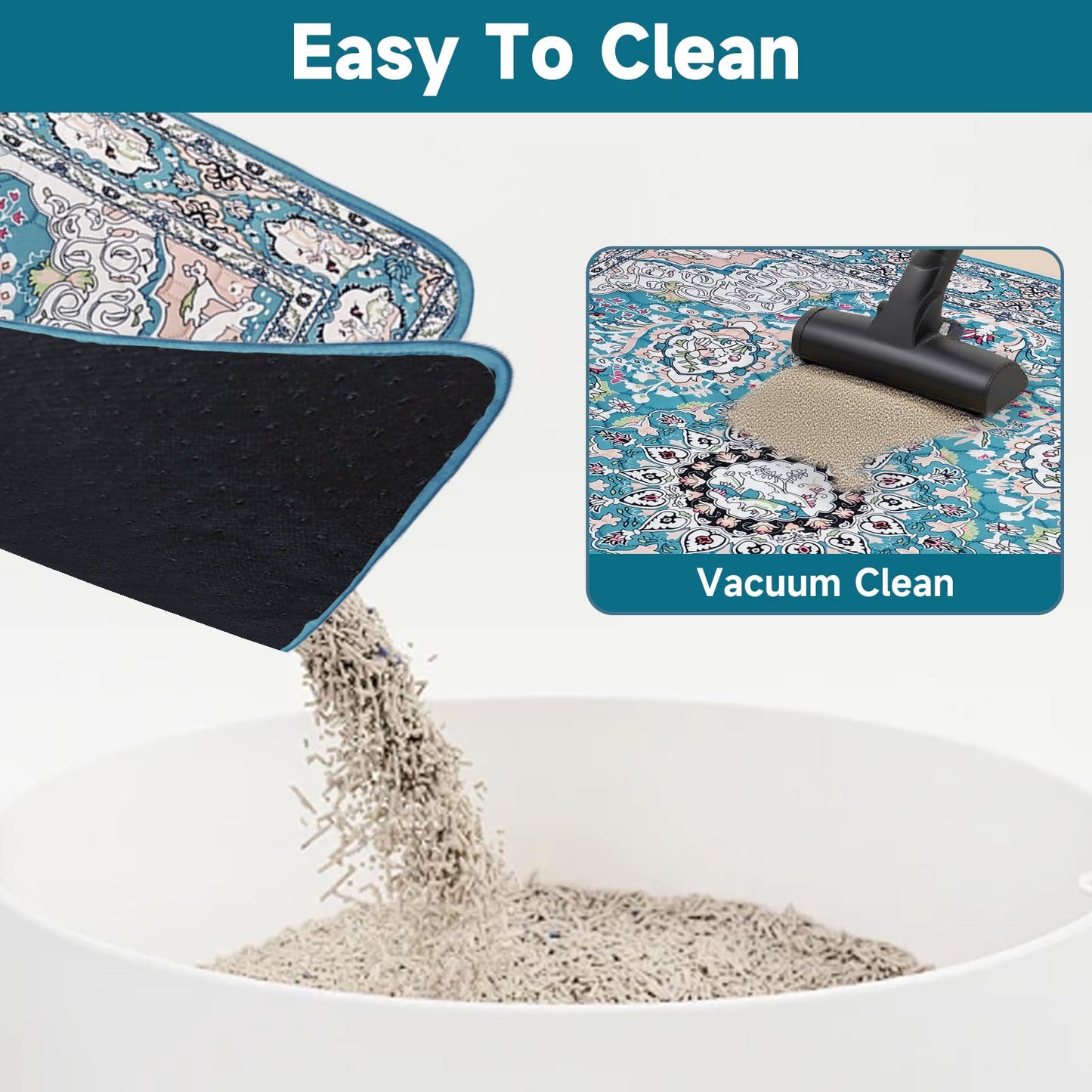 YOSEPATI 2 PCs 104x92 cm Cat Litter Mat, Washable Kitty Litter Trapping Mat, Reusable Litter Mats for Cats, Waterproof & Non-Slip Compatible with Cat Box, Kitten Feeding Mats, Easy to Clean