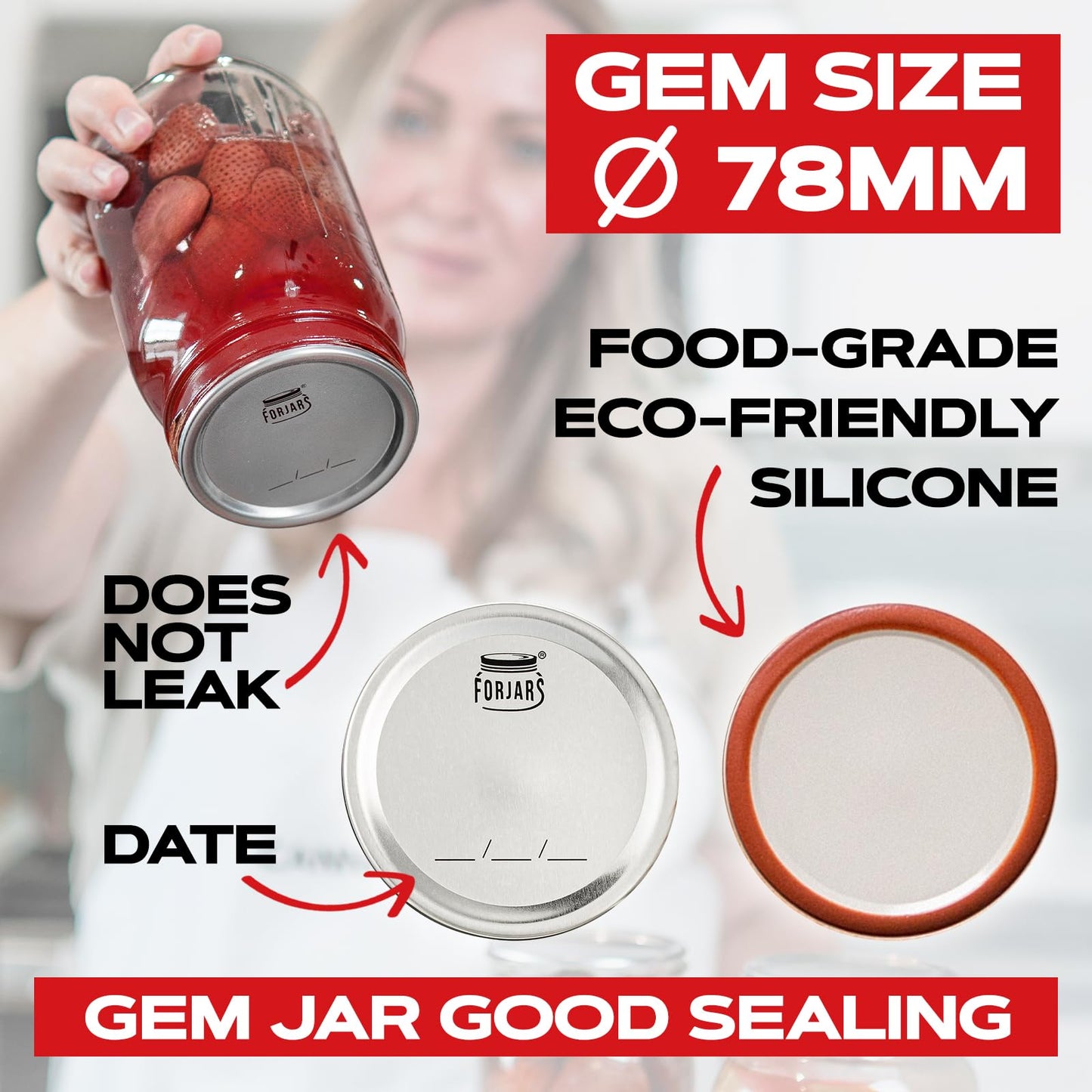 Forjars Gem Lids for Canning Jars - Stainless Steel, Rust - Proof - 50-pack - 78 mm diameter - Large Small Replacement Bulk Size Storage Silver Metal Seals Band Glass Flat Can Tops Covers