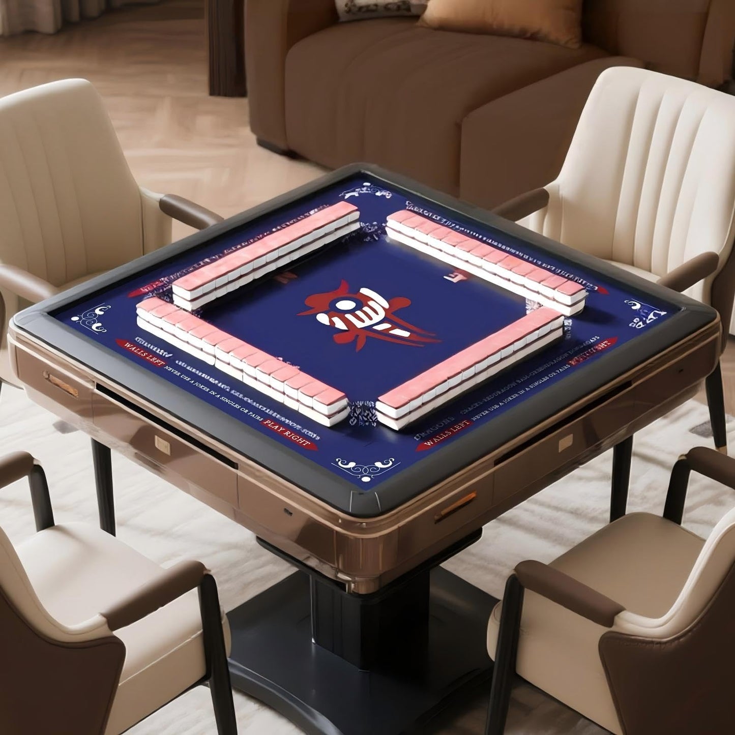 roonka31.5 Professional Mahjong Mat with One Bamboo Bird Design - 3mm Thick Silent Rubber Table Cover, Waterproof Non-Slip Game Pad with Carry Bag