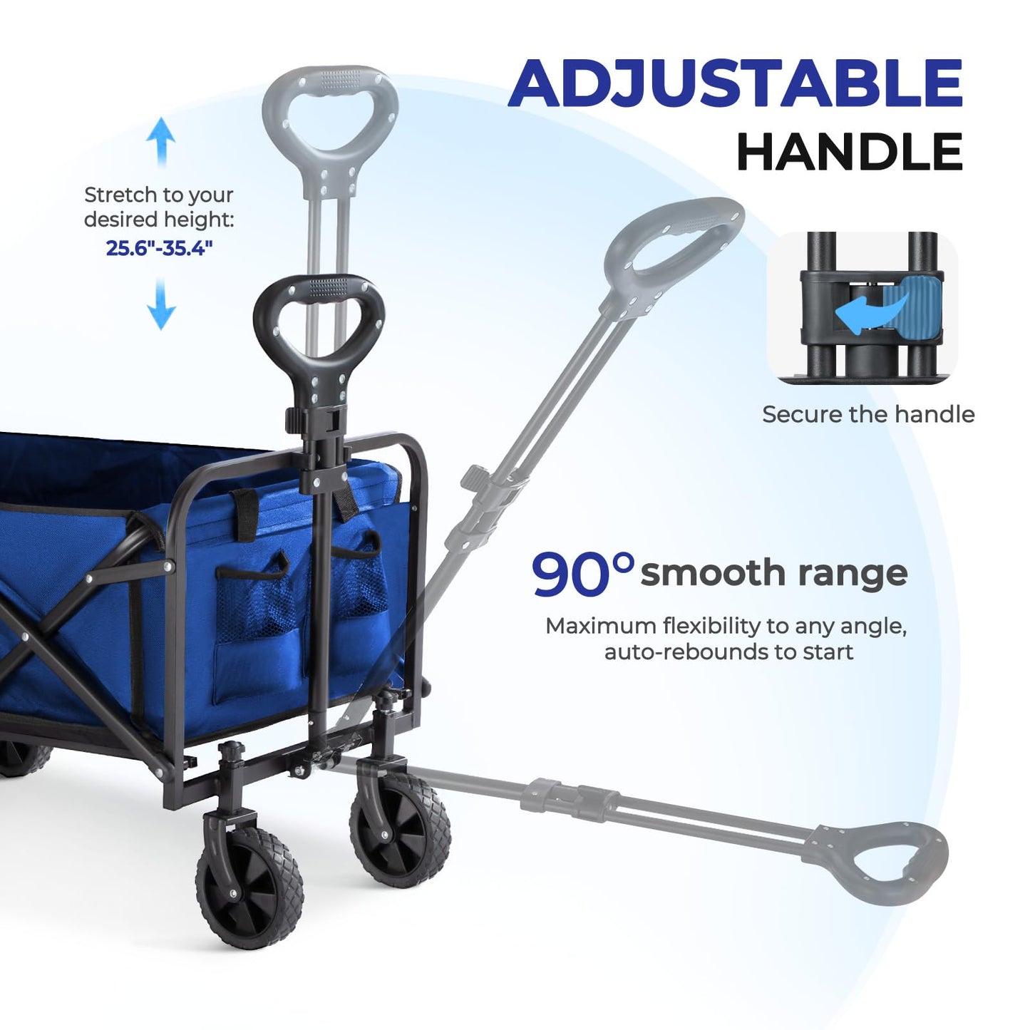 Pasamic Collapsible Wagon 380 lbs, Heavy Duty Wagon Carts Foldable, Portable Wagons for Groceries, Beach Cart with All-Terrain Wheels & Drink Holders, Utility Wagon for Shopping, Camping, Blue