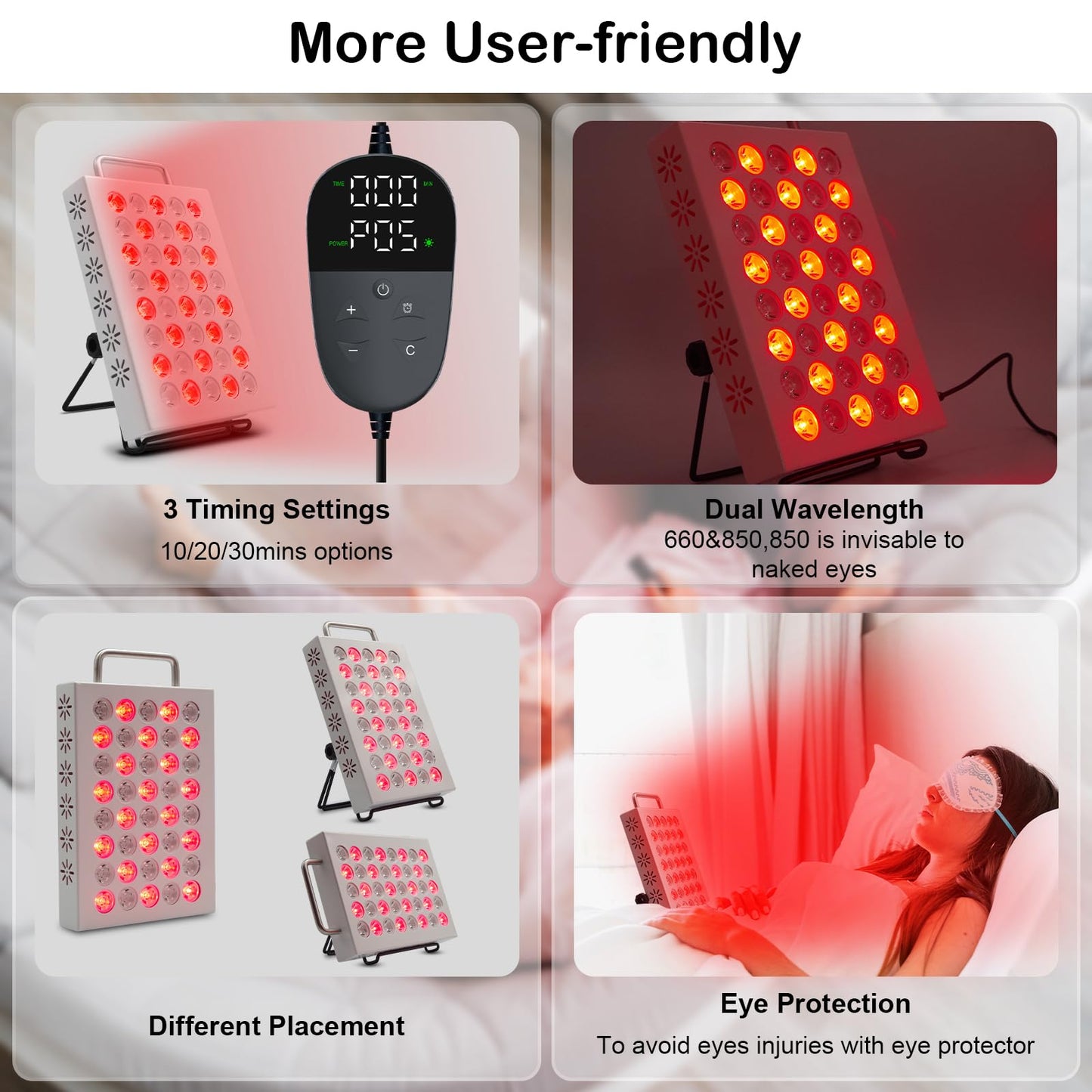 Red Light Panel with 40 LEDs, Red Light with Timer, Adjustable Angle & Brightness