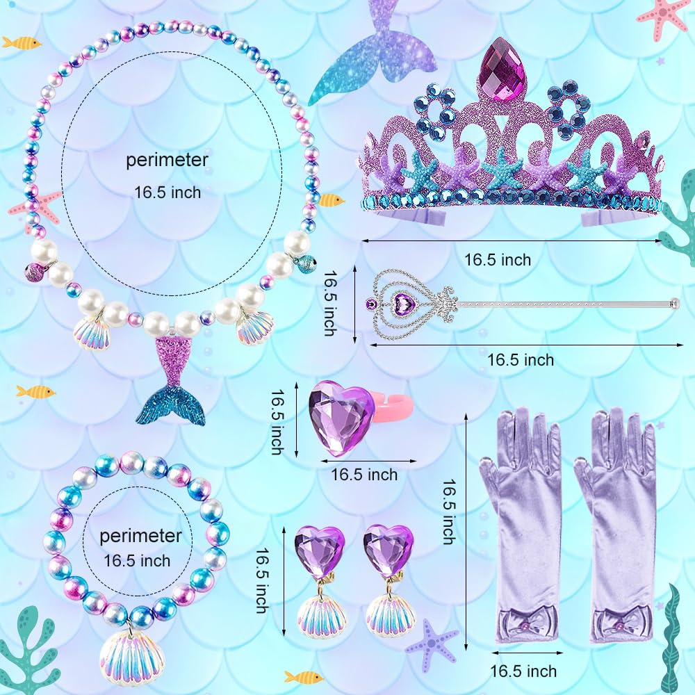 Mermaid Princess Costumes for Girls, Princess Dress Up with Accessories for Birthday Party Halloween Carnival Cosplay (110)