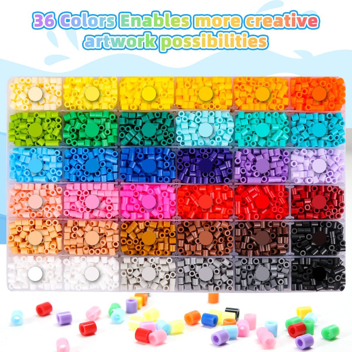 Fuse Beads Kit - 36 Colors 11,000 Melty Beads DIY Art Craft Set for Kids with 5 Pegboards, Ironing Paper, Chain Accessories, Birthday Toys for Boys Girls
