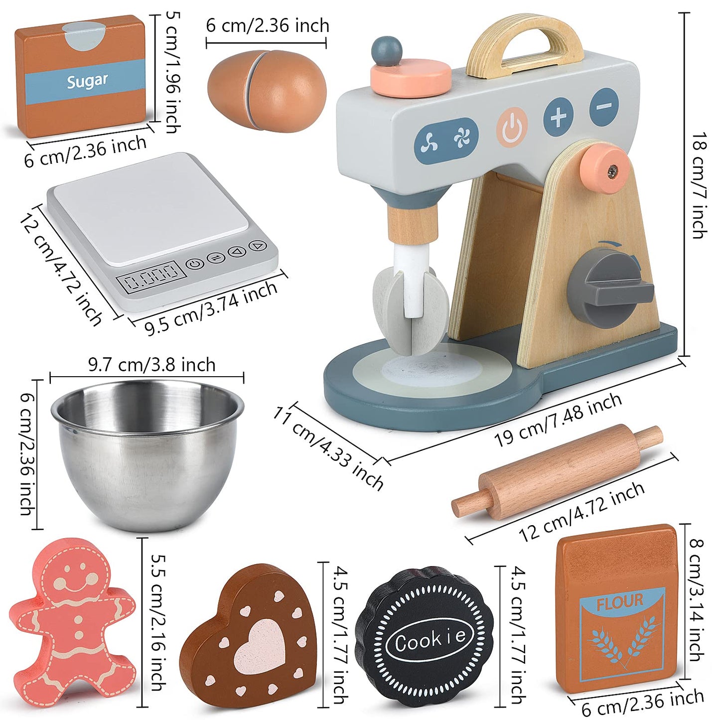 Play Kitchen Accessories Wooden Mixer Set Pretend Play Food Sets for Kids Role Play Toys for Girls and Boys