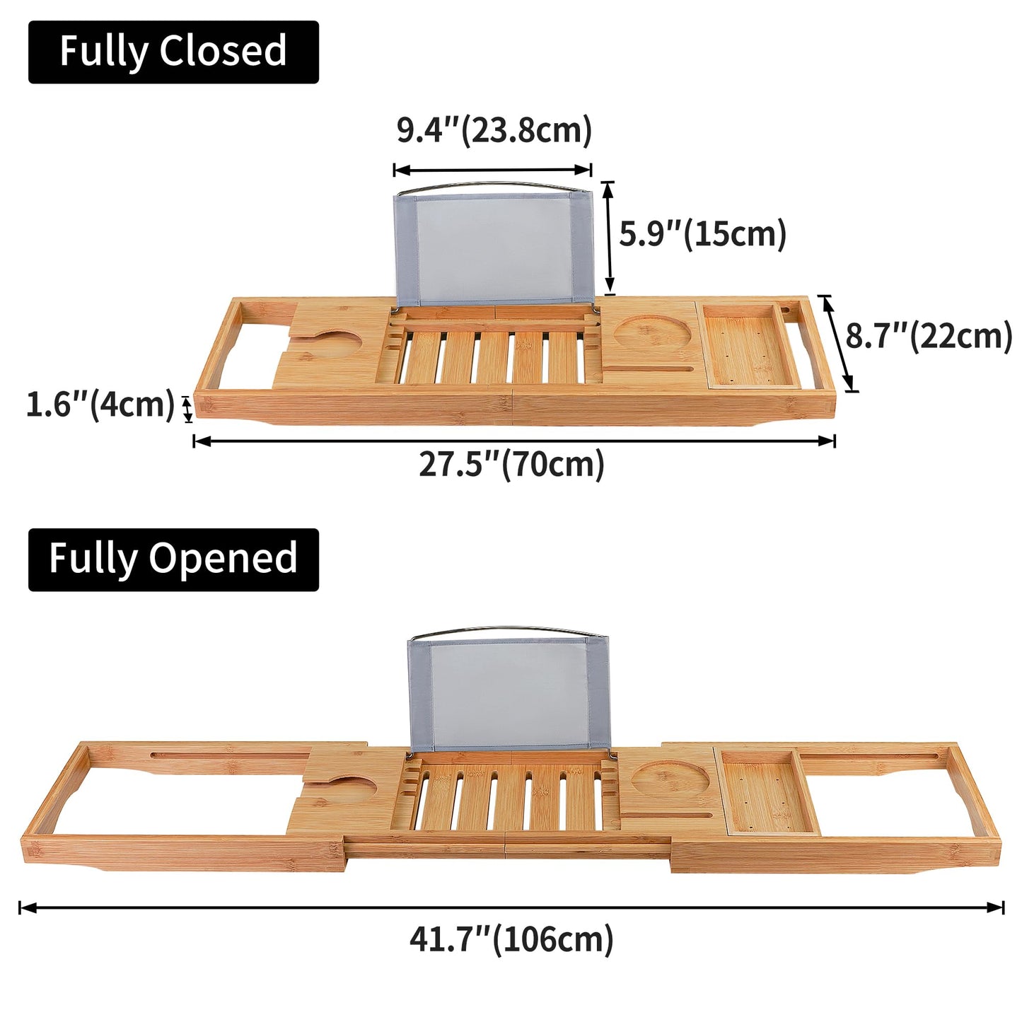 Utoplike Bathtub Caddy Tray, Bamboo Tub Tray with Sliding Towel Holder, Bath Table with Book Holder, Phone Stand and Adjustable Book Reading Rack, Tablet Slots