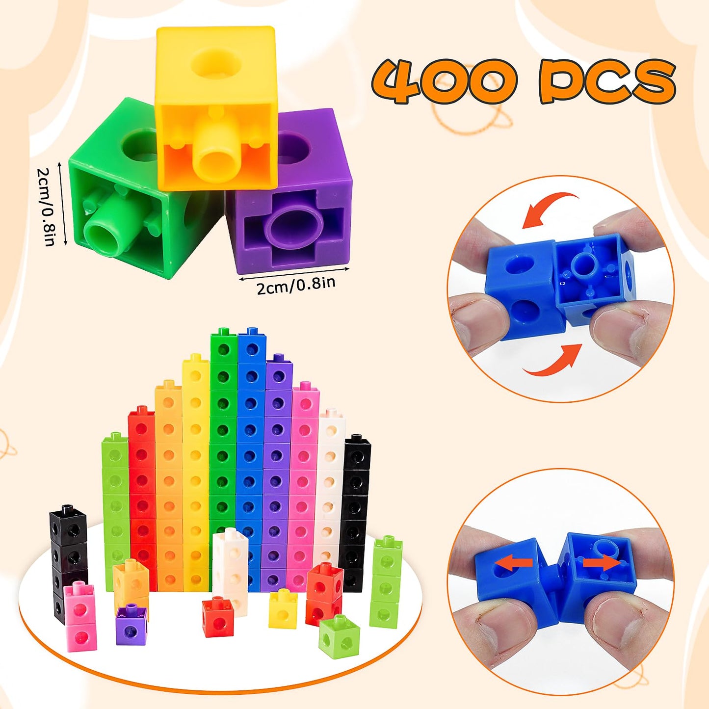 400 Pcs Math Learning Linking Cube with Storage Container Counting Cubes, Colorful Plastic Counting Blocks Manipulatives Classroom Learning Supplies for Kindergarten Classroom Homeschool