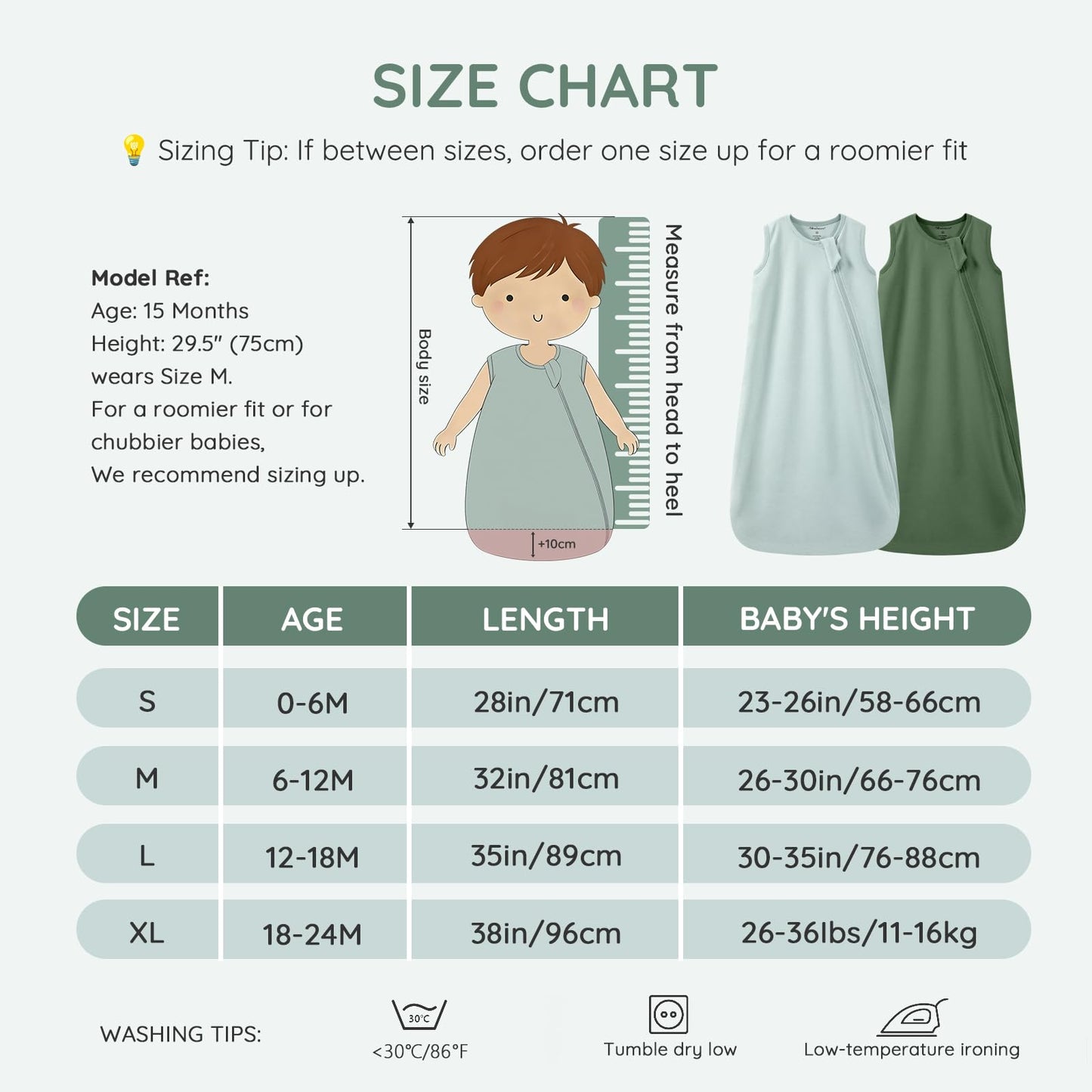 Mosebears Unisex Baby Sleep Sack Summer 0.5 Tog Wearable Blanket,Cotton Breathable with 2-Way Zipper(Dark Green&Sage,XL(18-24 Months))