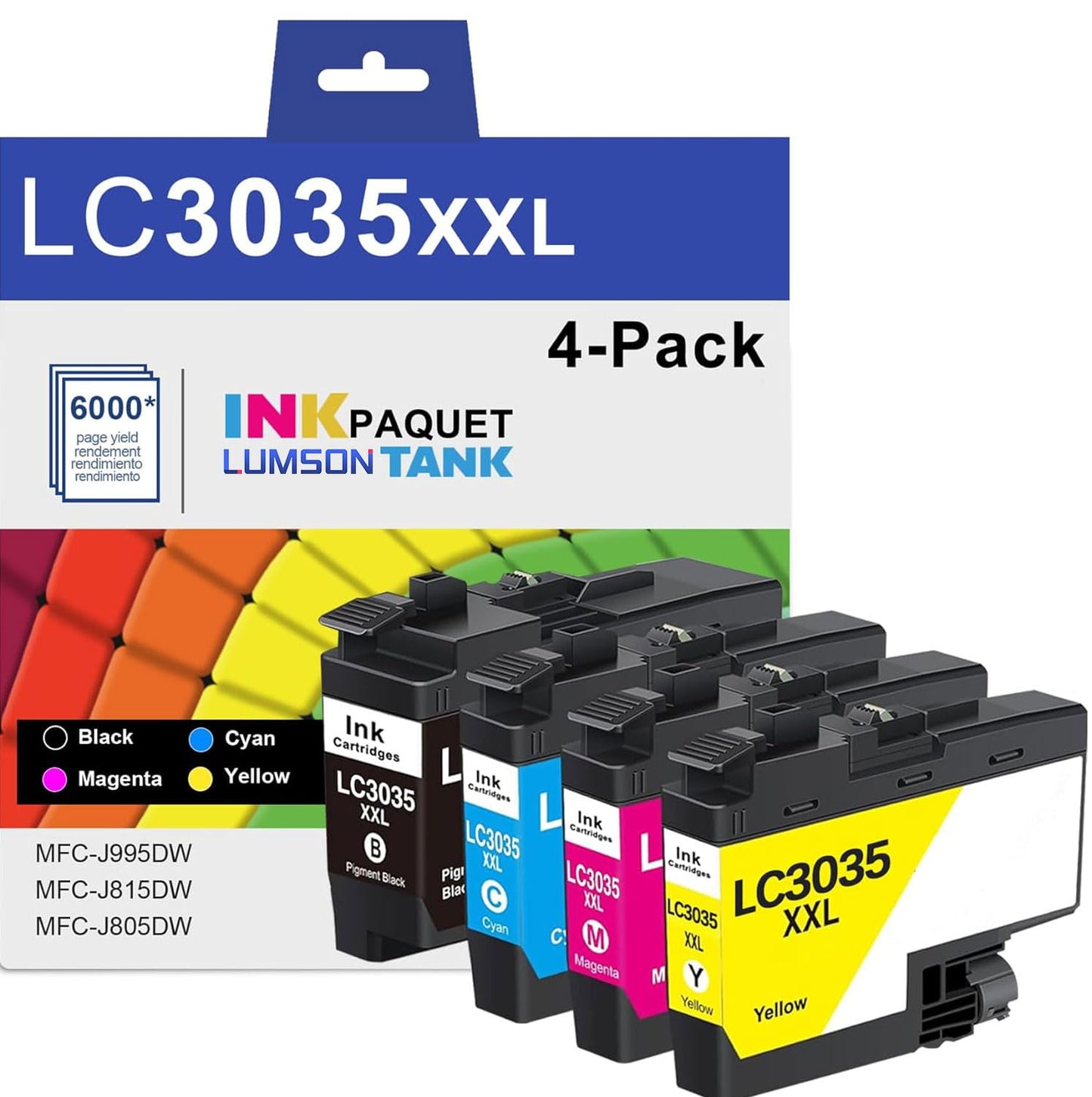 LC3035 XXL Ultra High Yield Ink Cartridge Black/Cyan/Magenta/Yellow (4-Pack) - LC3035XXL LC3033 Ink Cartridges Replacement for Brother Ink Cartridge LC3035 for MFC-J995DW MFC-J815DW MFC-J805DW Printer
