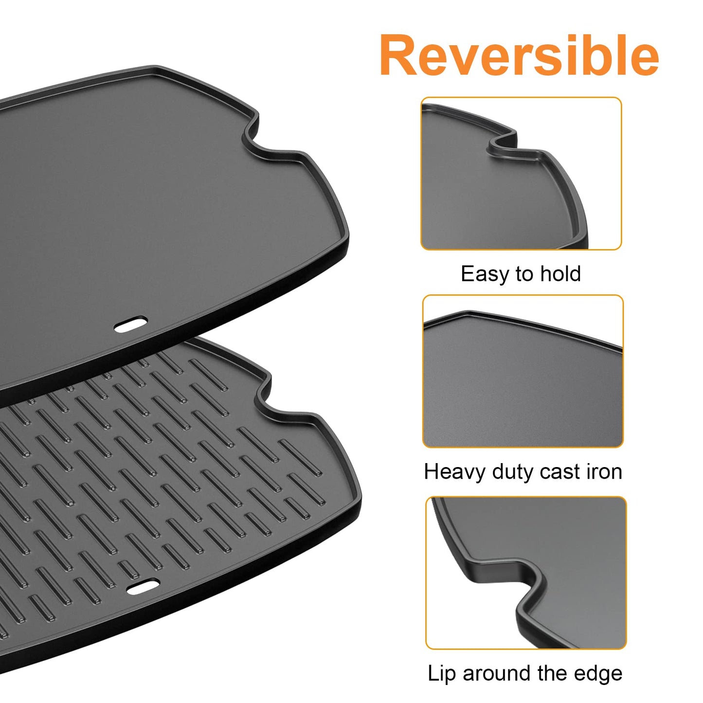 7582 Cast Iron Reversible Cooking Griddle Plate Replacement for Weber Q100 Q1200 Q1400 Q120 Q1000 Gas Grill, BBQ Accessories for Weber 50060001 51060001 52020001,1 Pack