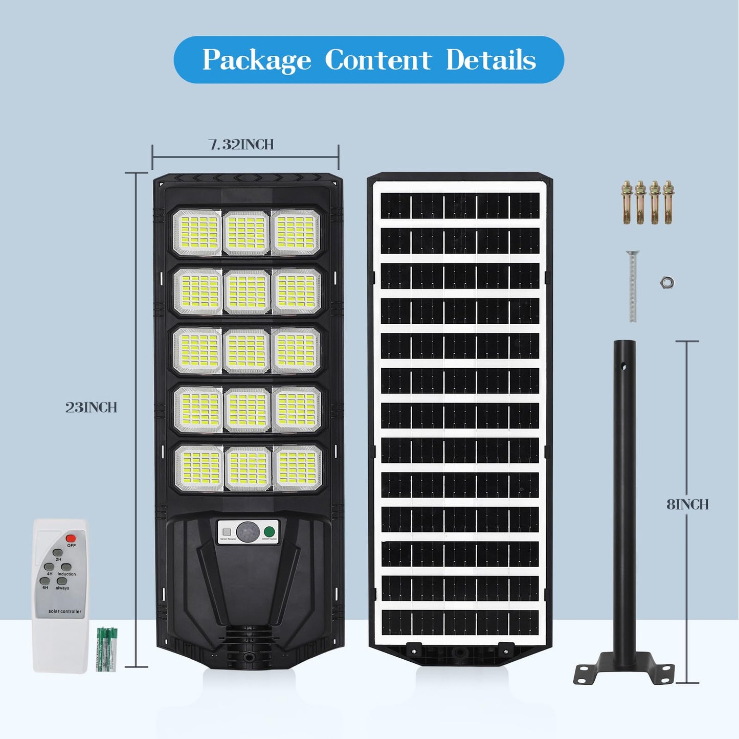 Willmind Solar Street Lights Outdoor: Motion Sensor Lights with 3 Modes 2000W, Remote Control, IP65 Waterproof, Dusk to Dawn, 2500LM, Security Lights, for Outside Parking Lot Yard Garage, 2 Packs