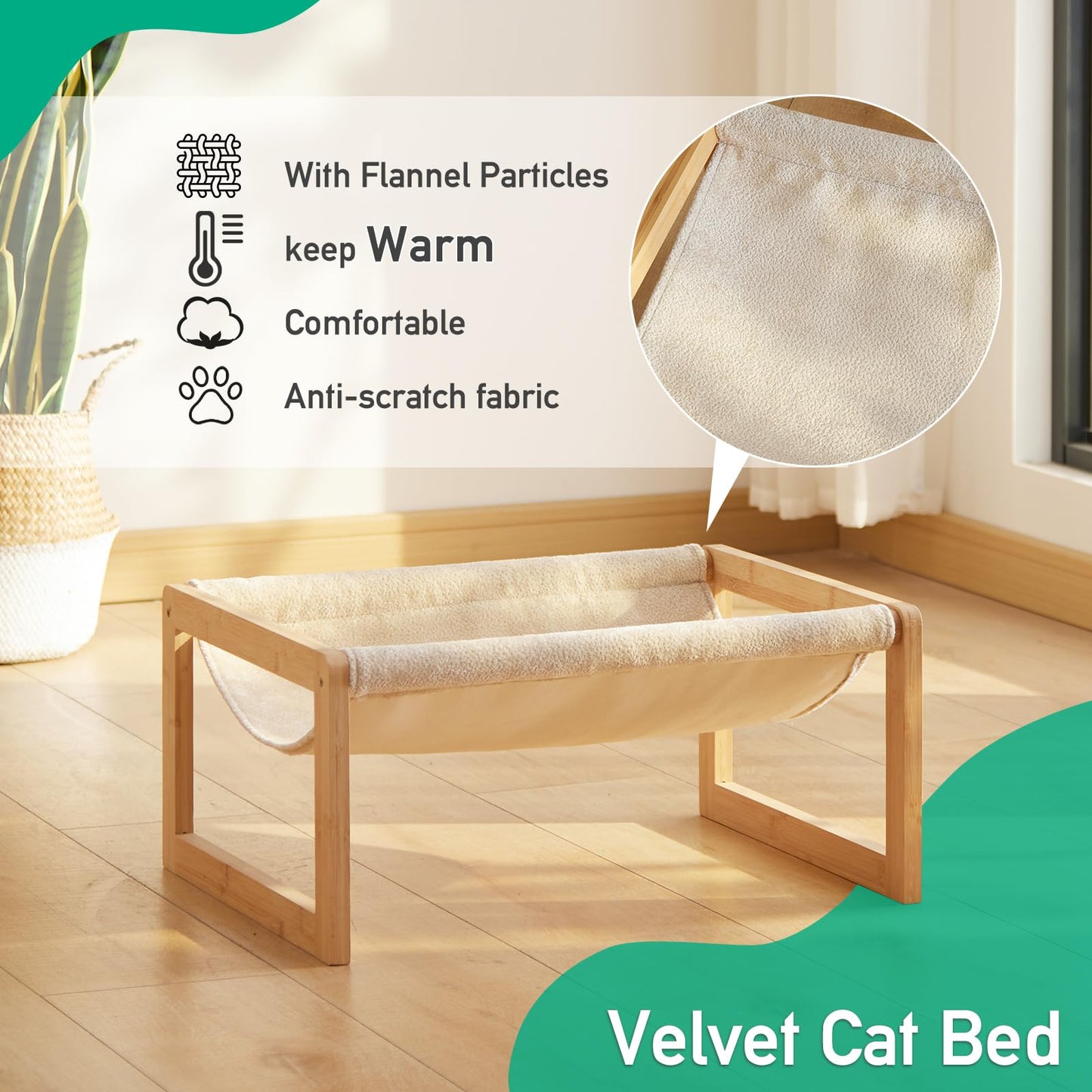 kiplant Large Cat Hammock Bed, Bamboo Wood Elevated Pet Hammock for Outdoor, 21 X 16.5 Inch Suitable for Kitty, Puppy, Rabbit, Bunny and Small Animal