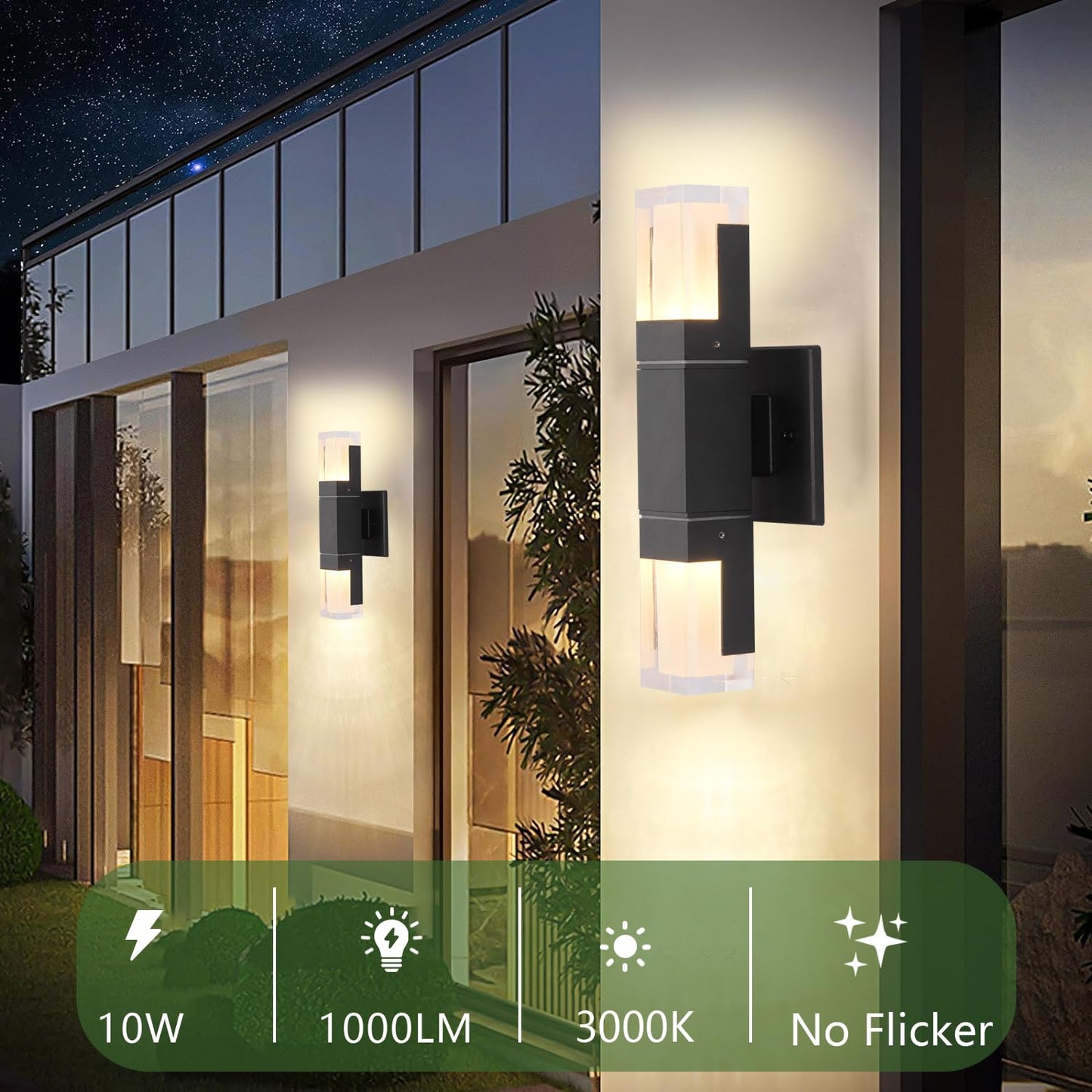 HCIDNLI LED Outdoor Wall Lights, Waterproof Exterior Lights Fixture, Up and Down Porch Lights Aluminum Outside Lights for House Patio Wall Sconce Black Front Door Wall Lighting, 2 Pack