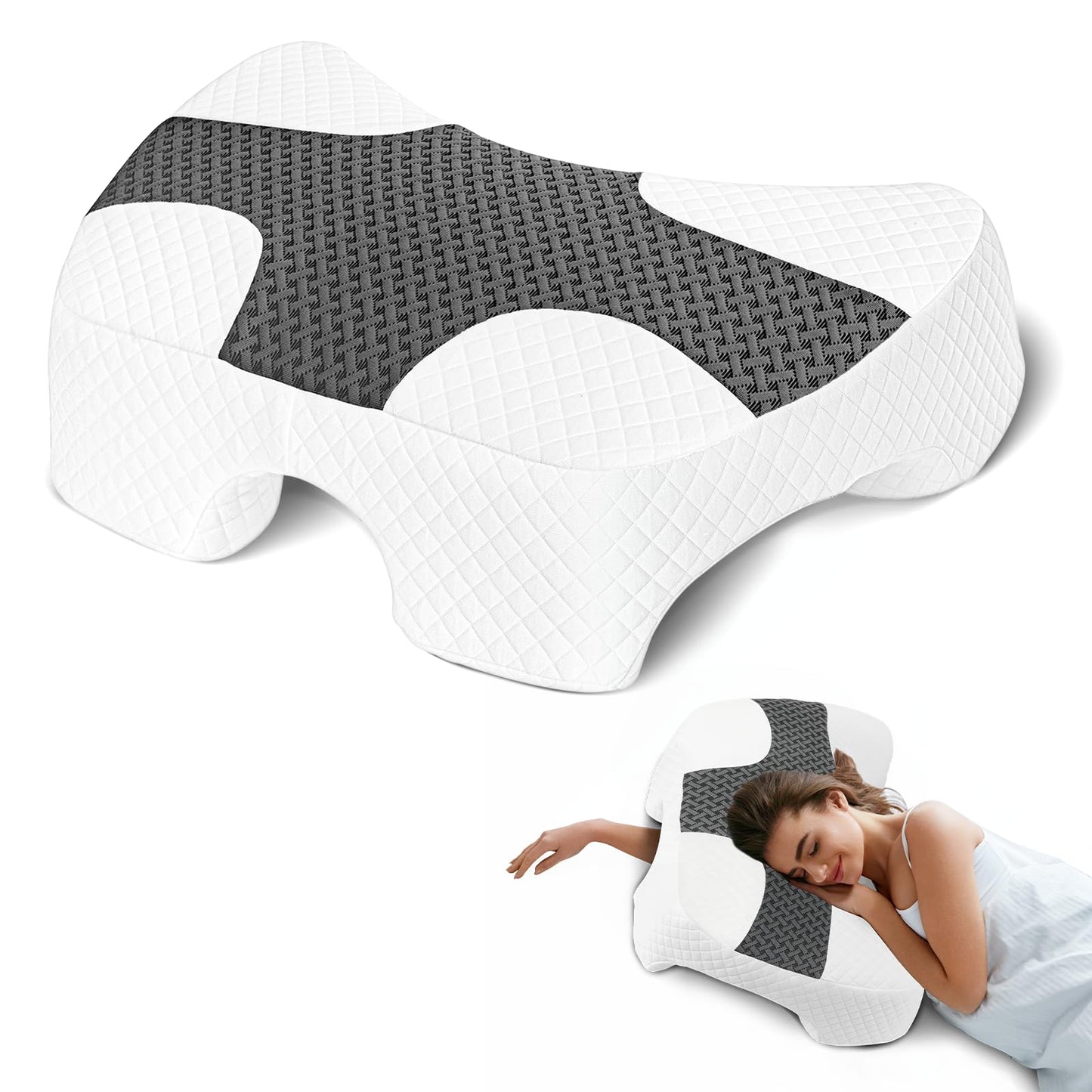 Eliteguard Side Sleeper Pillow with Arm Hole, Shoulder Relief System, Arm Pillow for Neck and Shoulder Pain, Premium Memory Foam, Suitable for Side, Back and Stomach Sleepers - Grey