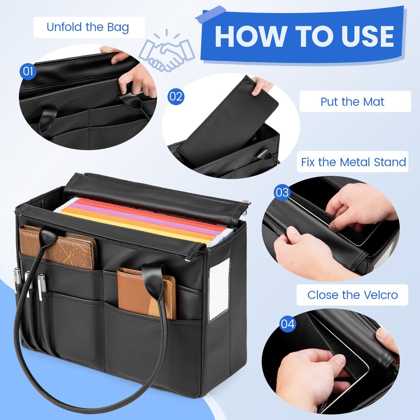 UNICITII File Tote Bag, Portable File Organizer Box Hanging Filing Box Desktop File Folder Document Storage Organizer with Pockets and Handles
