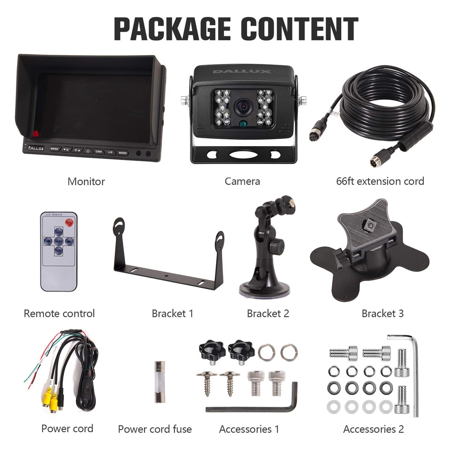 DALLUX Heavy Duty Vehicle Truck Bus Backup Camera System,Waterproof Night Vision Rear View Camera with 7 inch Monitor+66ft 4 PIN Camera Cable for Bus Truck Van Trailer RV Campers Motor Home(12V 24V)